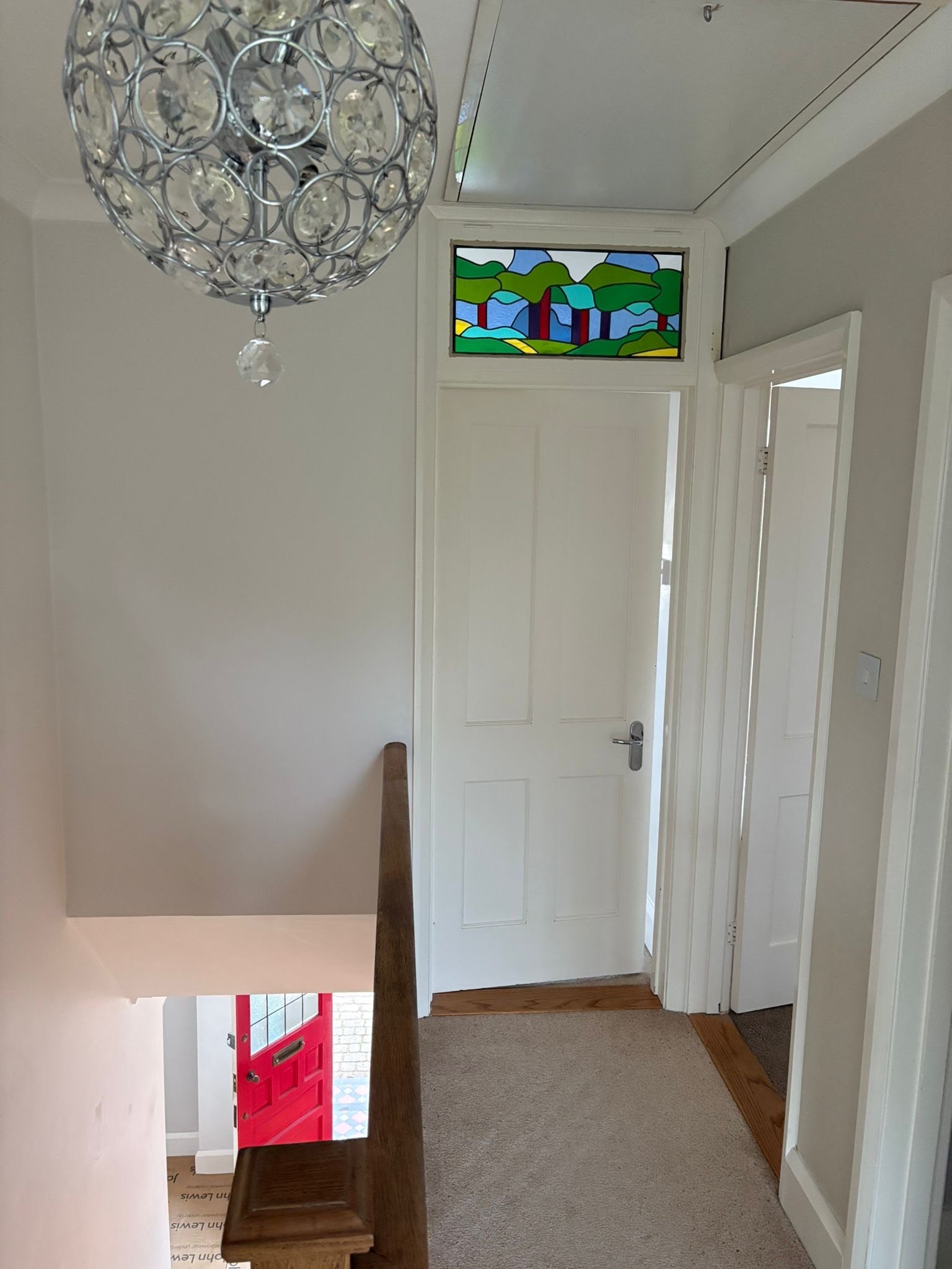 Commissioned internal window inspired by David Hockney prints, in situ, 2025