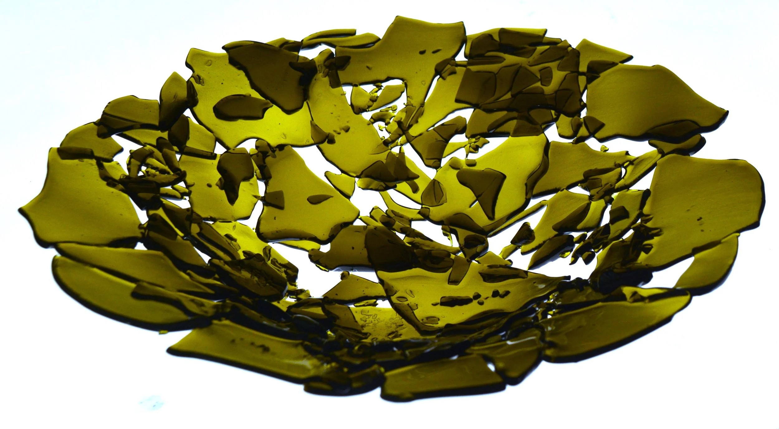 Deep Circular Glass Fragment Bowl, in Olive