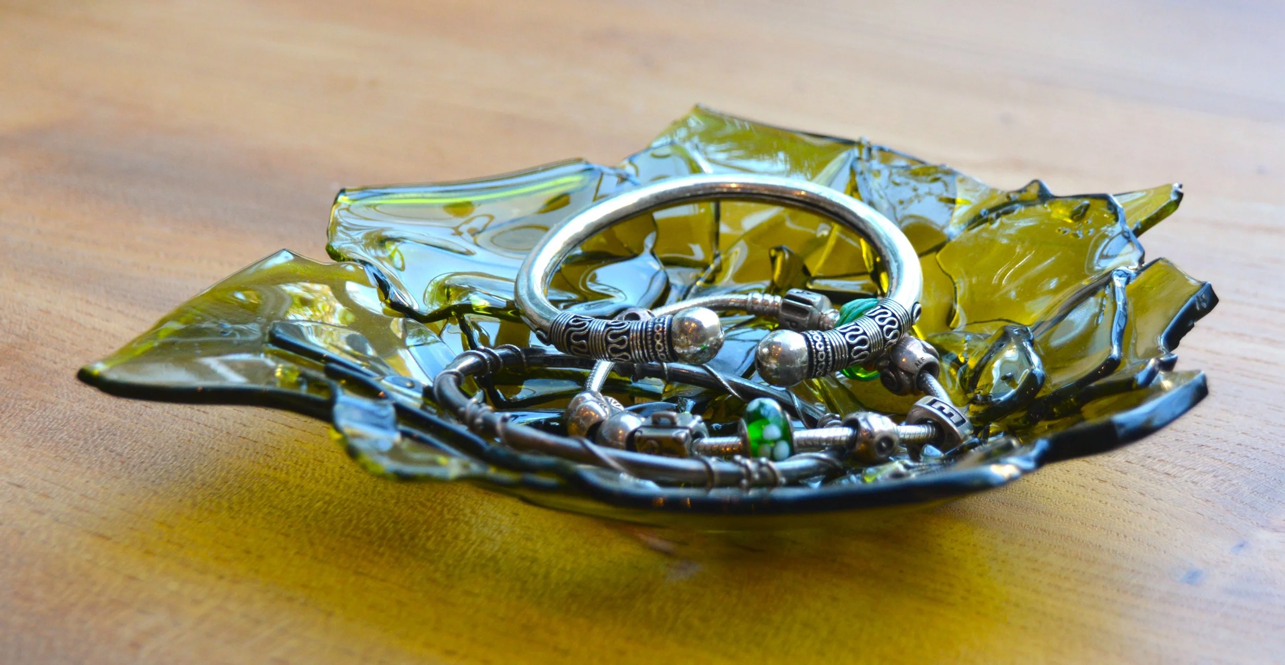 Small Glass Fragment Bowl, in Olive