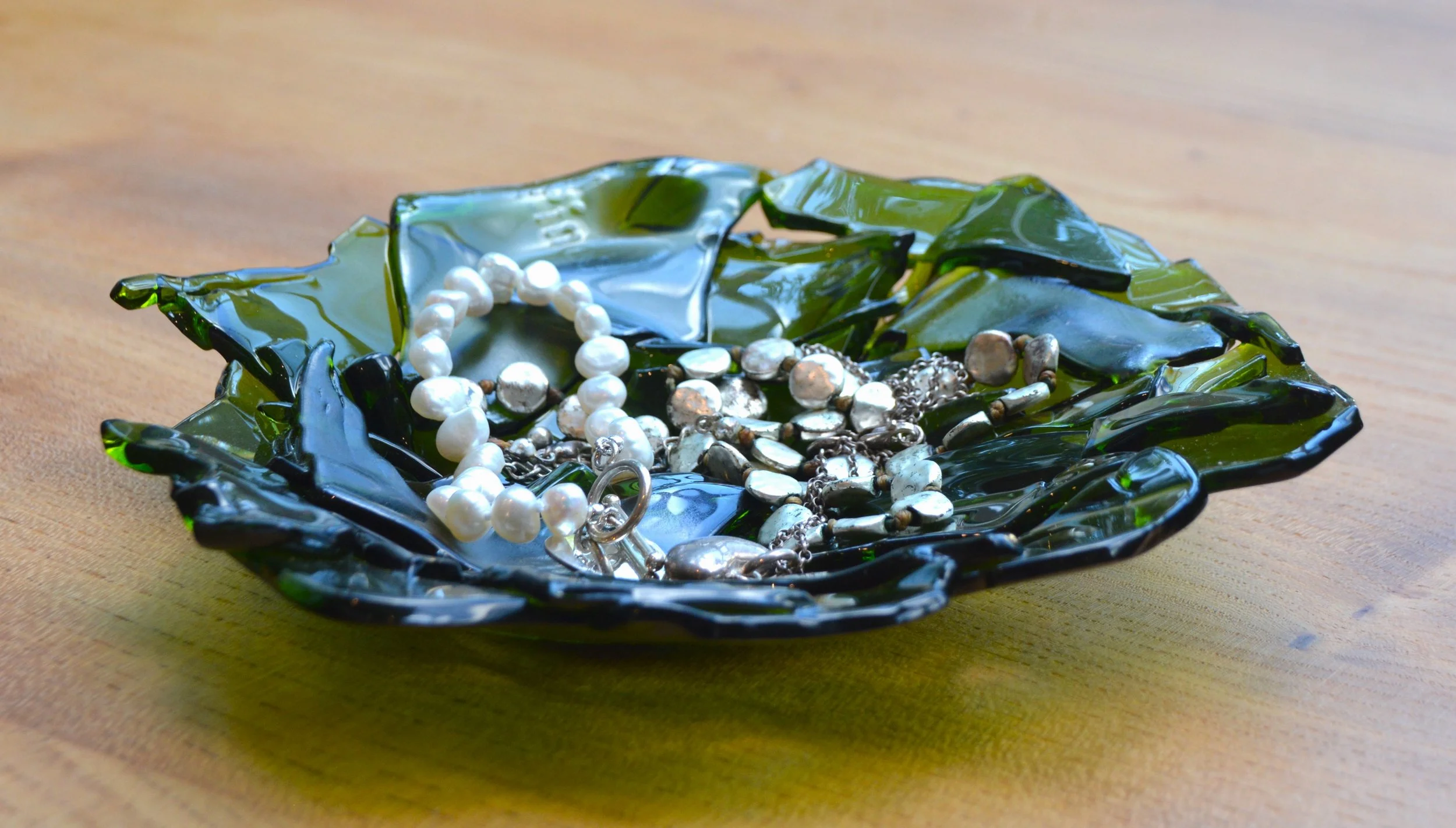 Small Glass Fragment Bowl, in Emerald