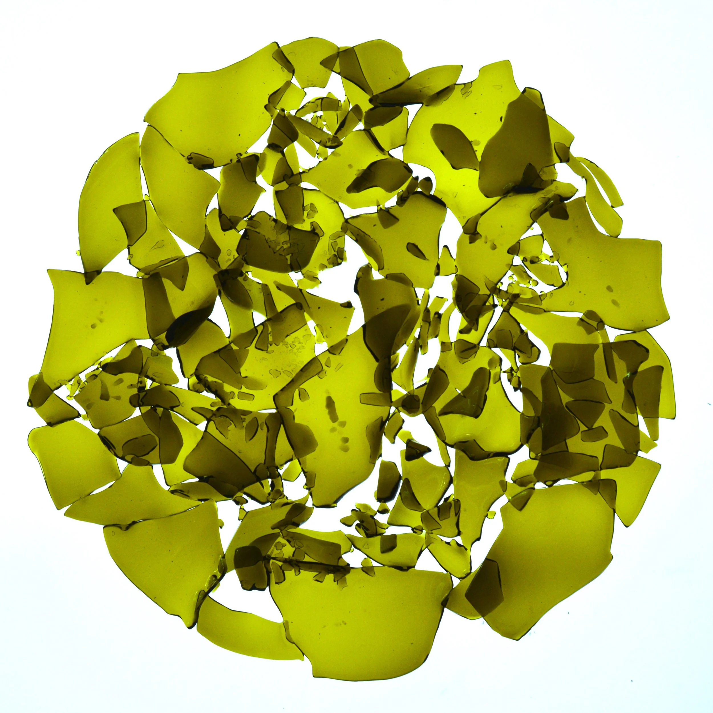 Deep Circular Glass Fragment Bowl, in Olive