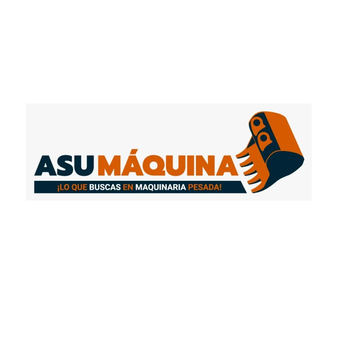 Logotipo de ASU MÁQUINA con texto y una imagen de una máquina de construcción en colores naranja y negro.