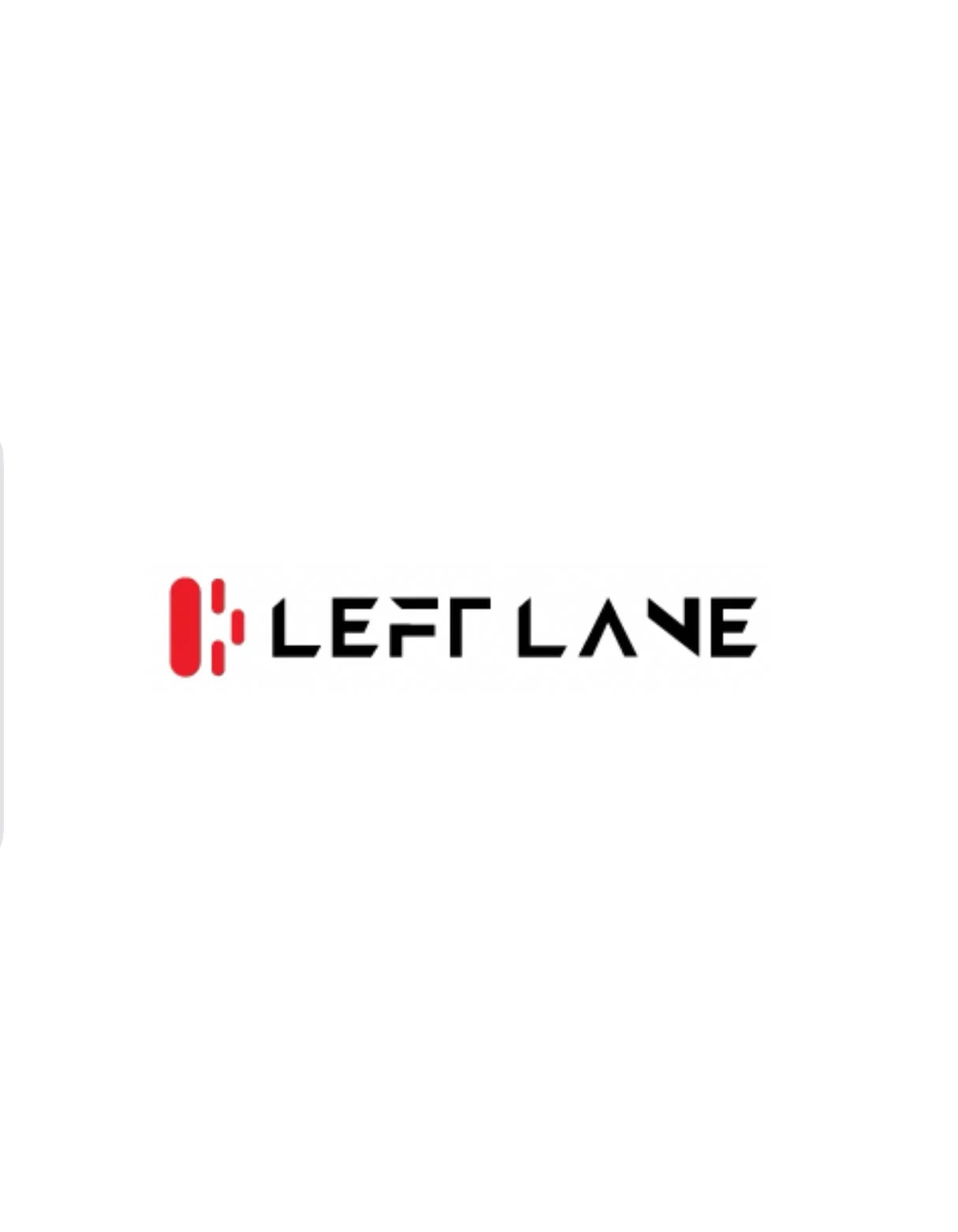 Logotipo de Left Lane con ícono rojo a la izquierda y texto en negro con estilo futurista.