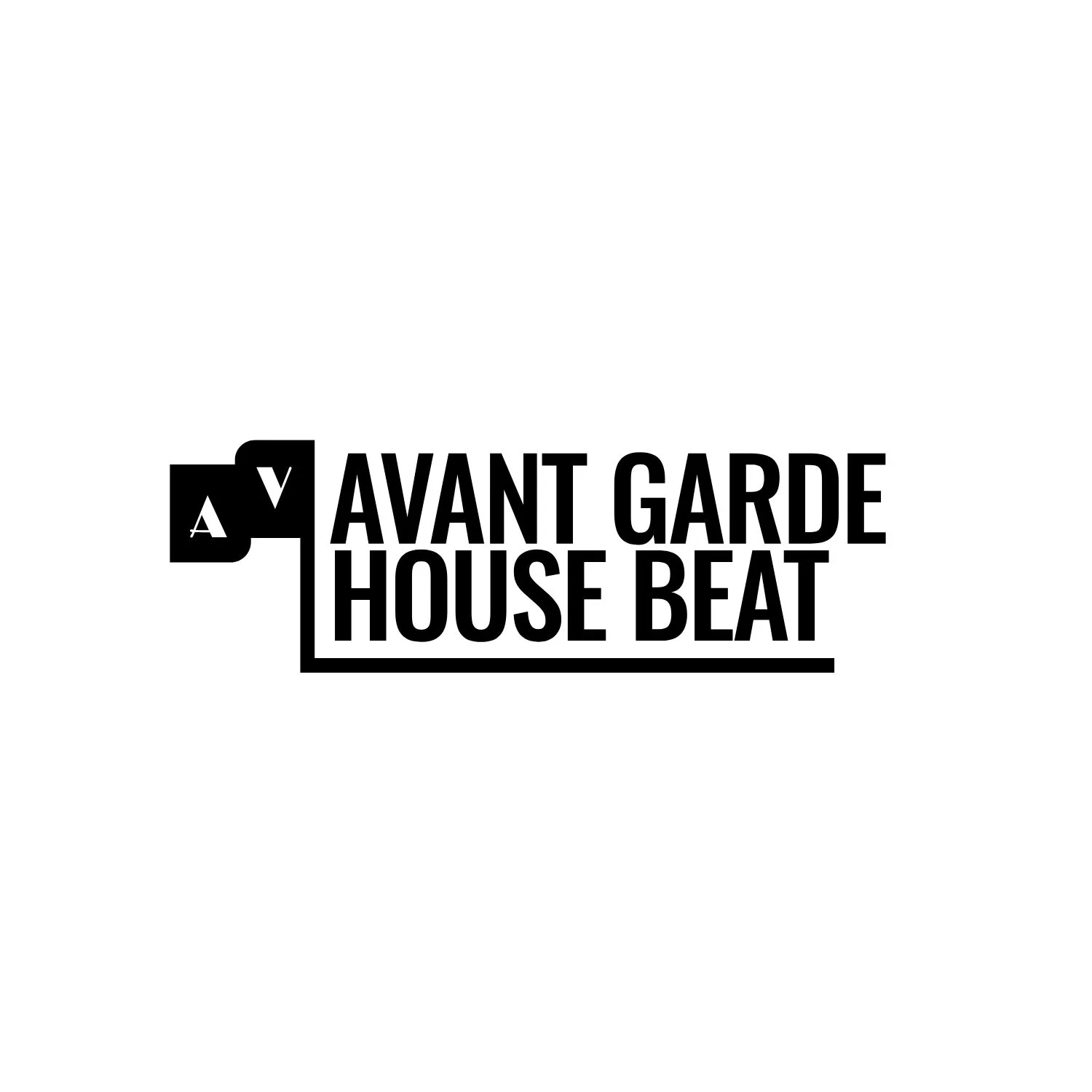Logo en blanco y negro con letras que dicen "AVANT GARDE HOUSE BEAT" y letras en recuadros A V A en la esquina superior izquierda.
