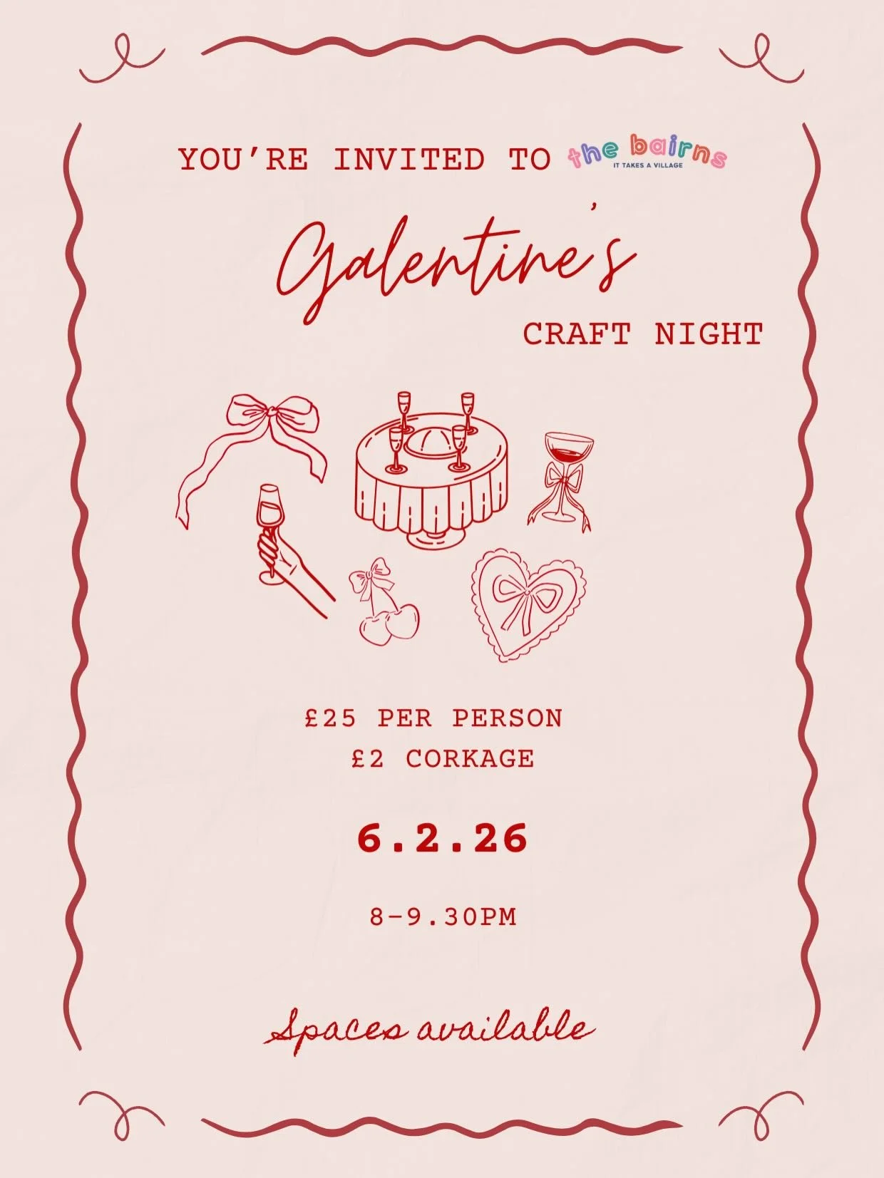 ✨ Galentine&rsquo;s Evening ✨

Round up the girls for a rare and well-deserved night out. Paint candle sticks, candle holders &amp; candlesticks, enjoy Indian snacks like samosas and biryani, and soak up the good vibes.

🎨 All materials provided
🍽️