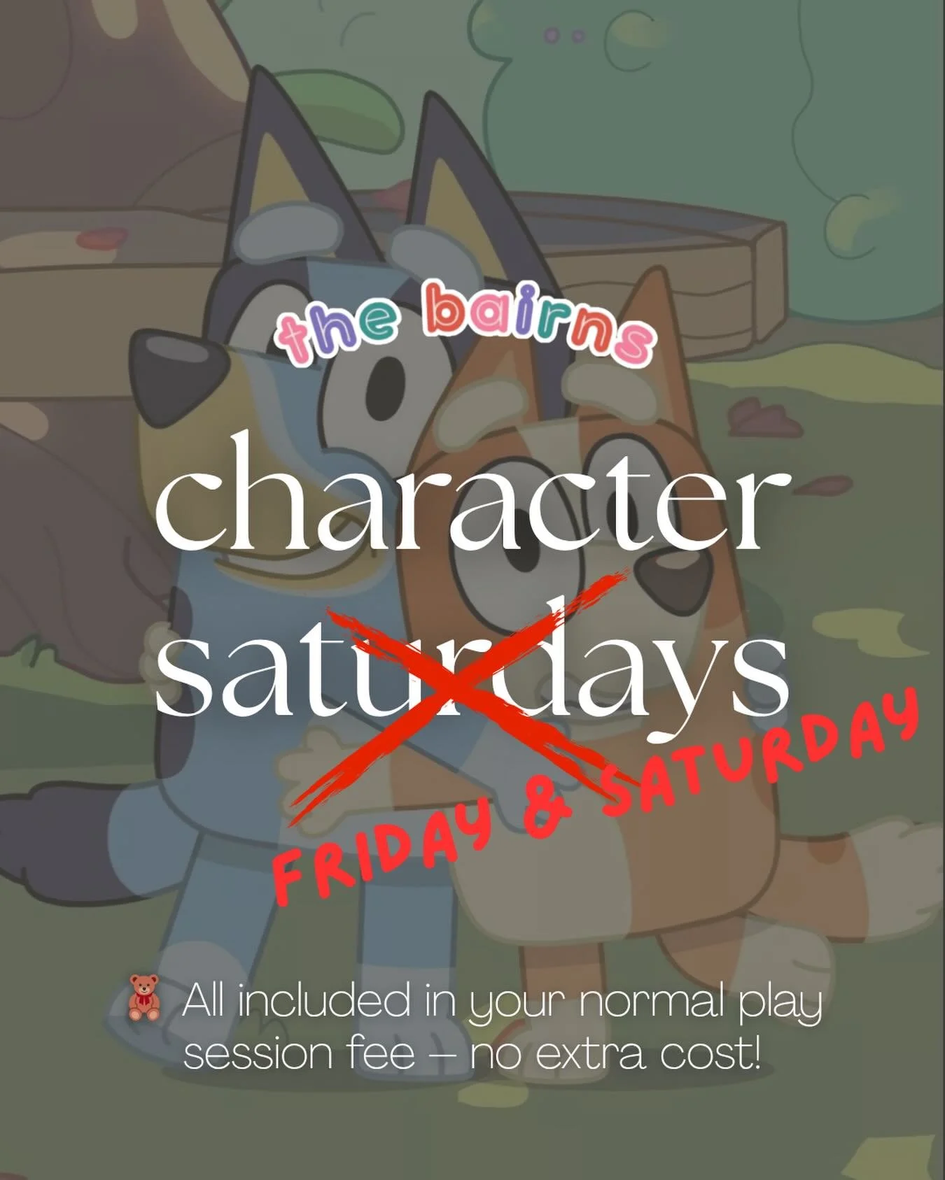 Character Saturday but make it better? We&rsquo;ve got 2 firm faves visiting us this Friday AND Saturday, see you there🫶 

Book now at https://www.thebairnsplaycafe.co.uk