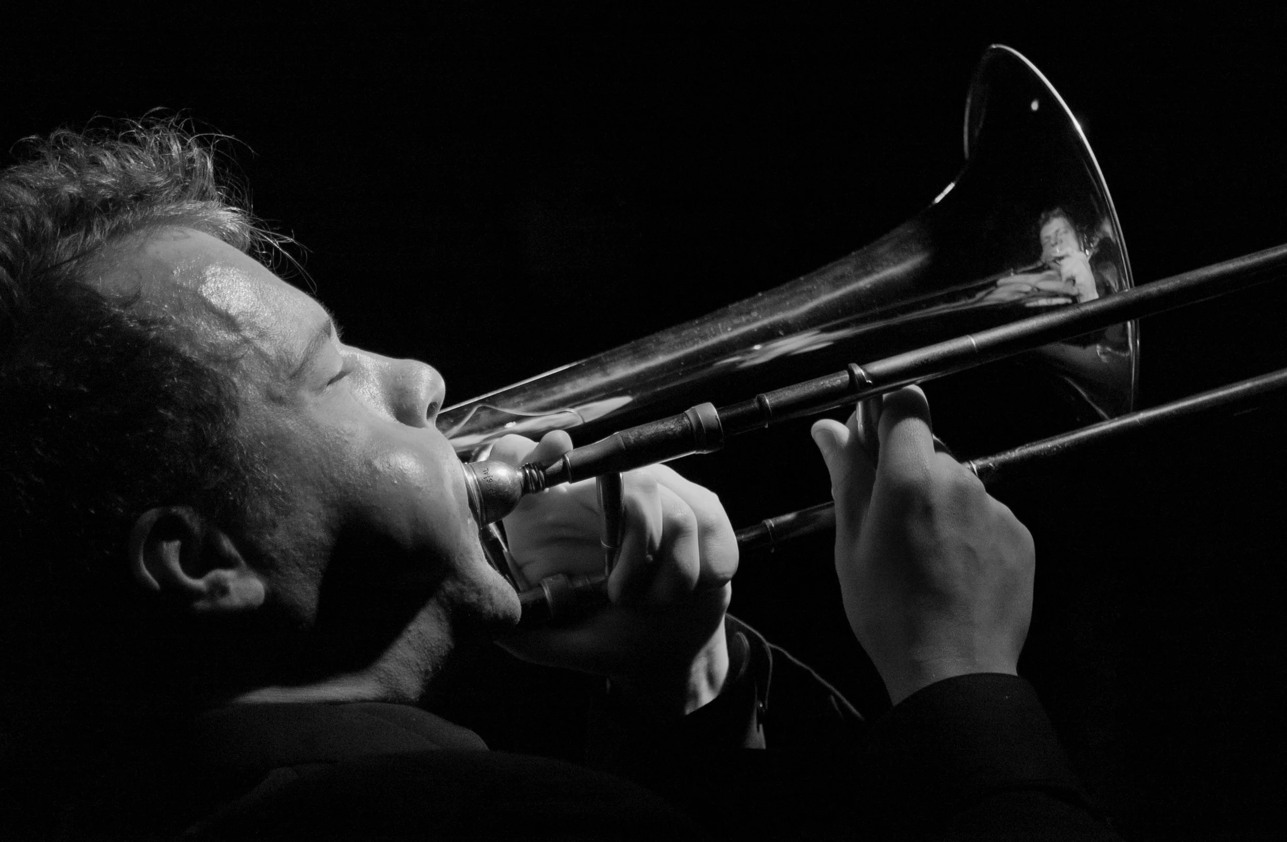 Print B&W Open
  2nd Place 
  Trombone Reflection  by  Brian Waranauskas 