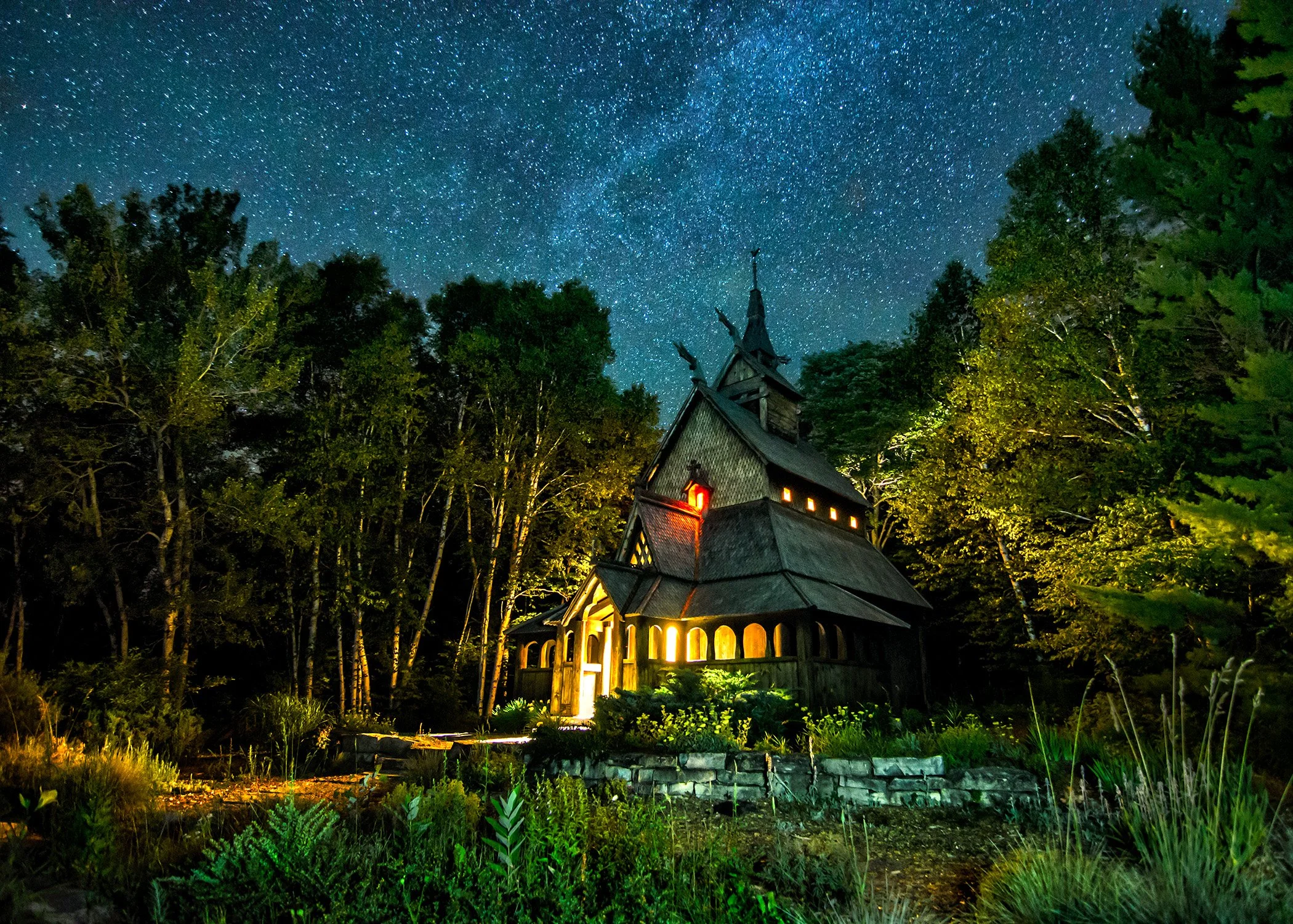  Starry Night at the Stavkirke, Door County, WI 