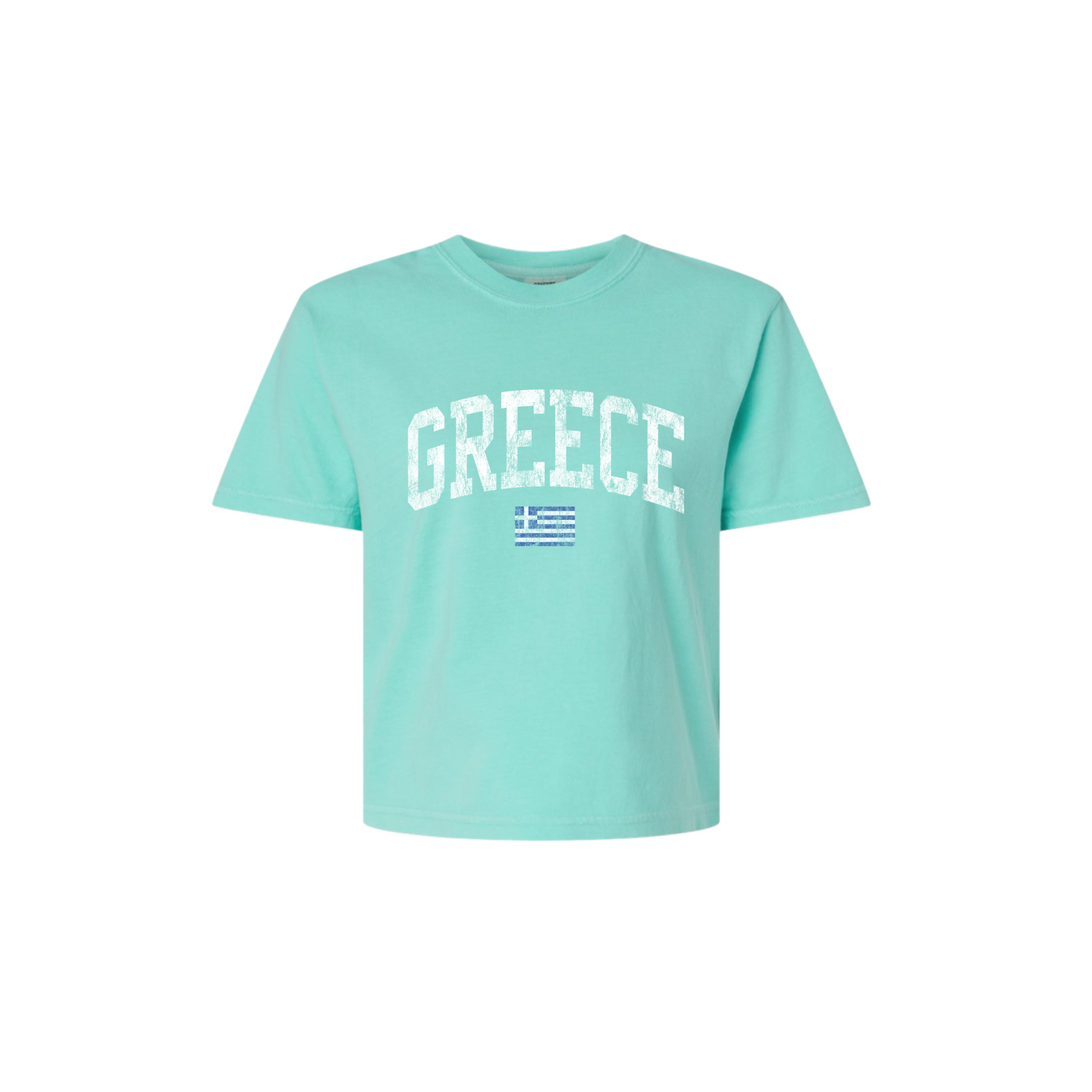 Women's Cropped Greece Distressed T-Shirt