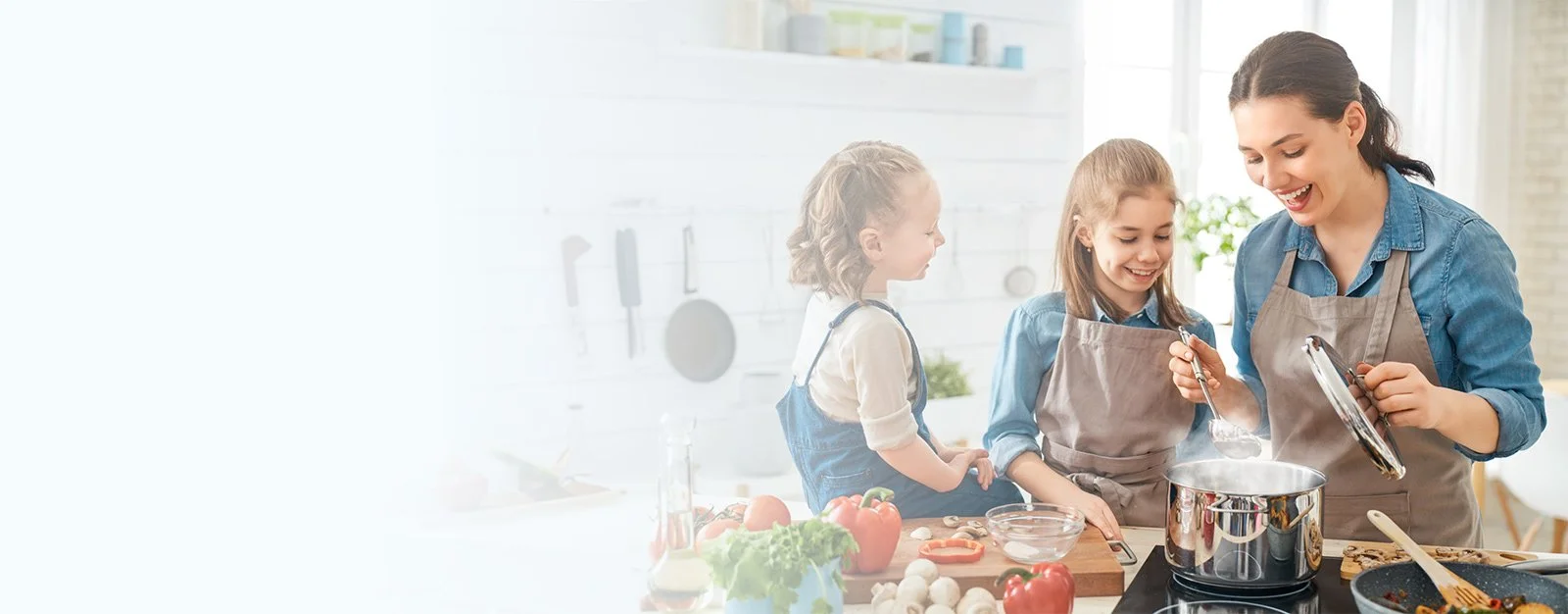 Family in home kitchen covered by homeowners insurance from Redding insurance agent