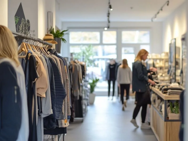 Clothing boutique interior with customers shopping, showcasing retail business assets covered by commercial property insurance in Redding, CA