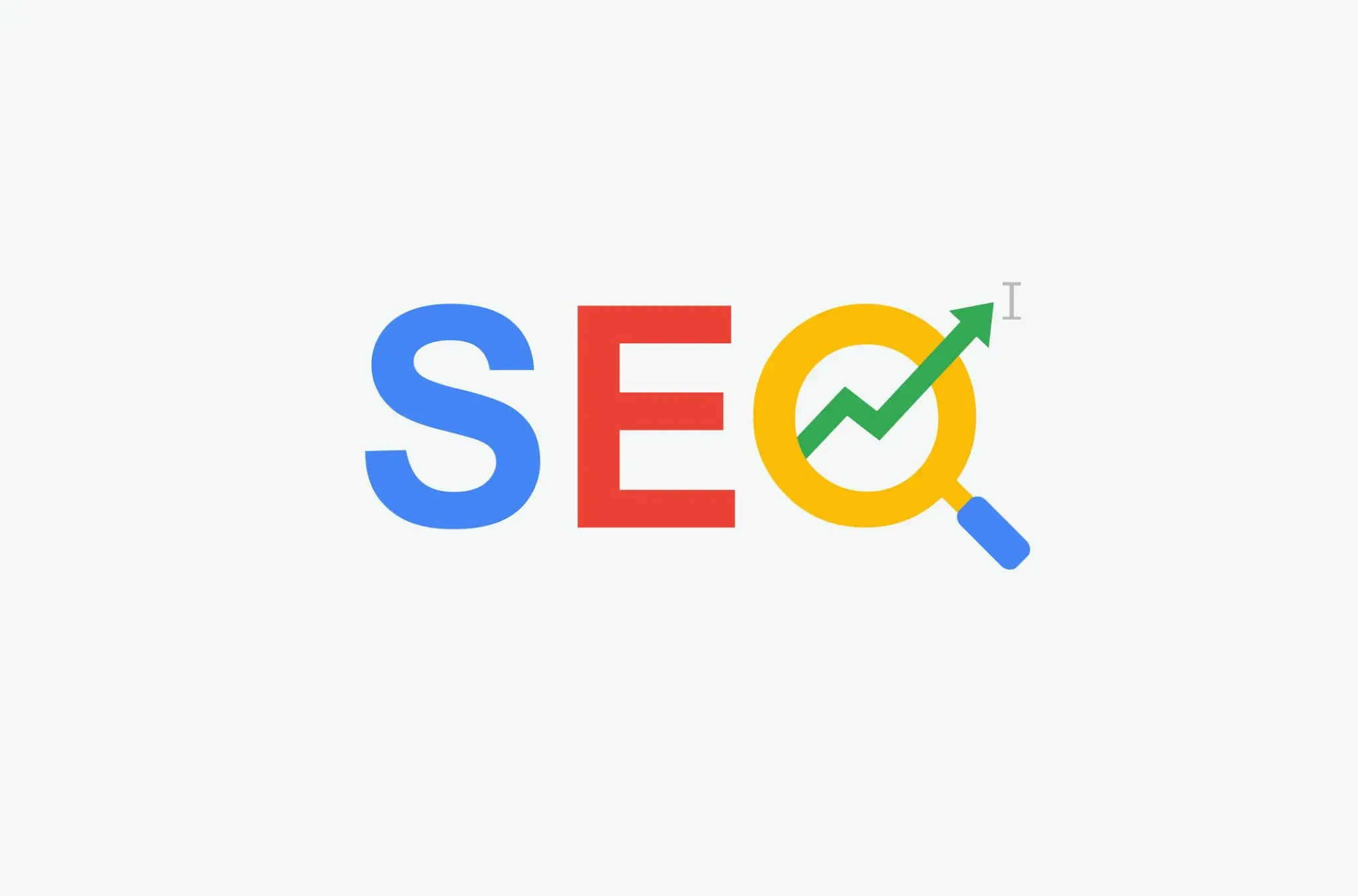 Graphic with the letters 'SEO' and a magnifying glass with a growth chart inside, symbolizing search engine optimization.
