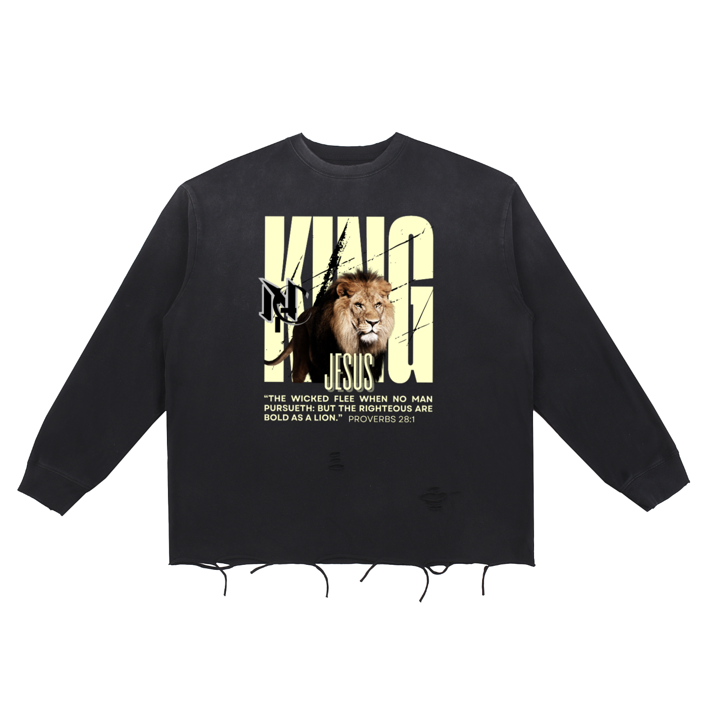 NC "KING JESUS" Graphic Snow Wash Raw Edge Cotton T-Shirt