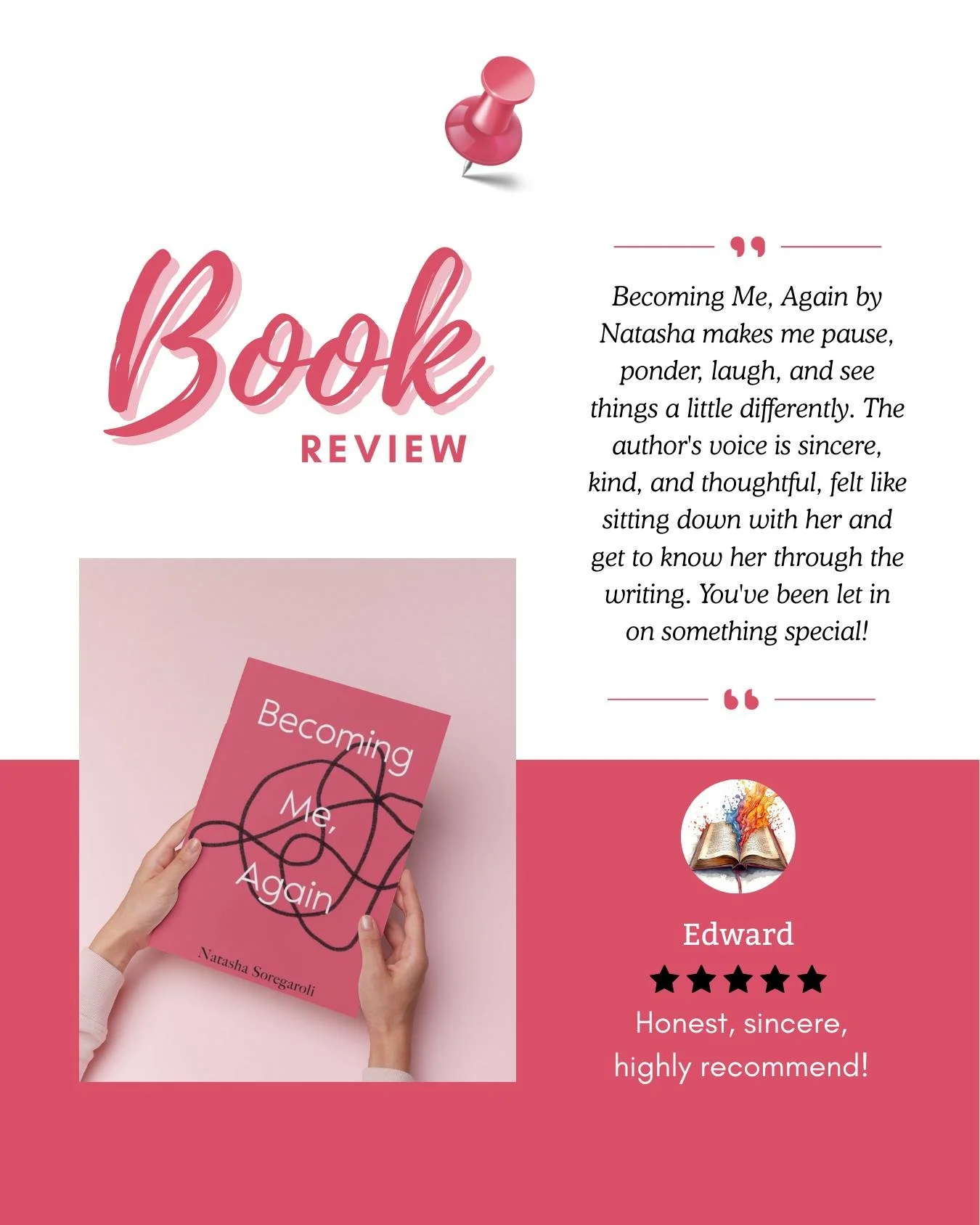 Knowing my book allowed someone to see their world a little differently reminds me why I chose to share something so personal.

I wrote Becoming Me, Again as a reminder that we are not alone in our thoughts. It holds the thoughts we don&rsquo;t alway