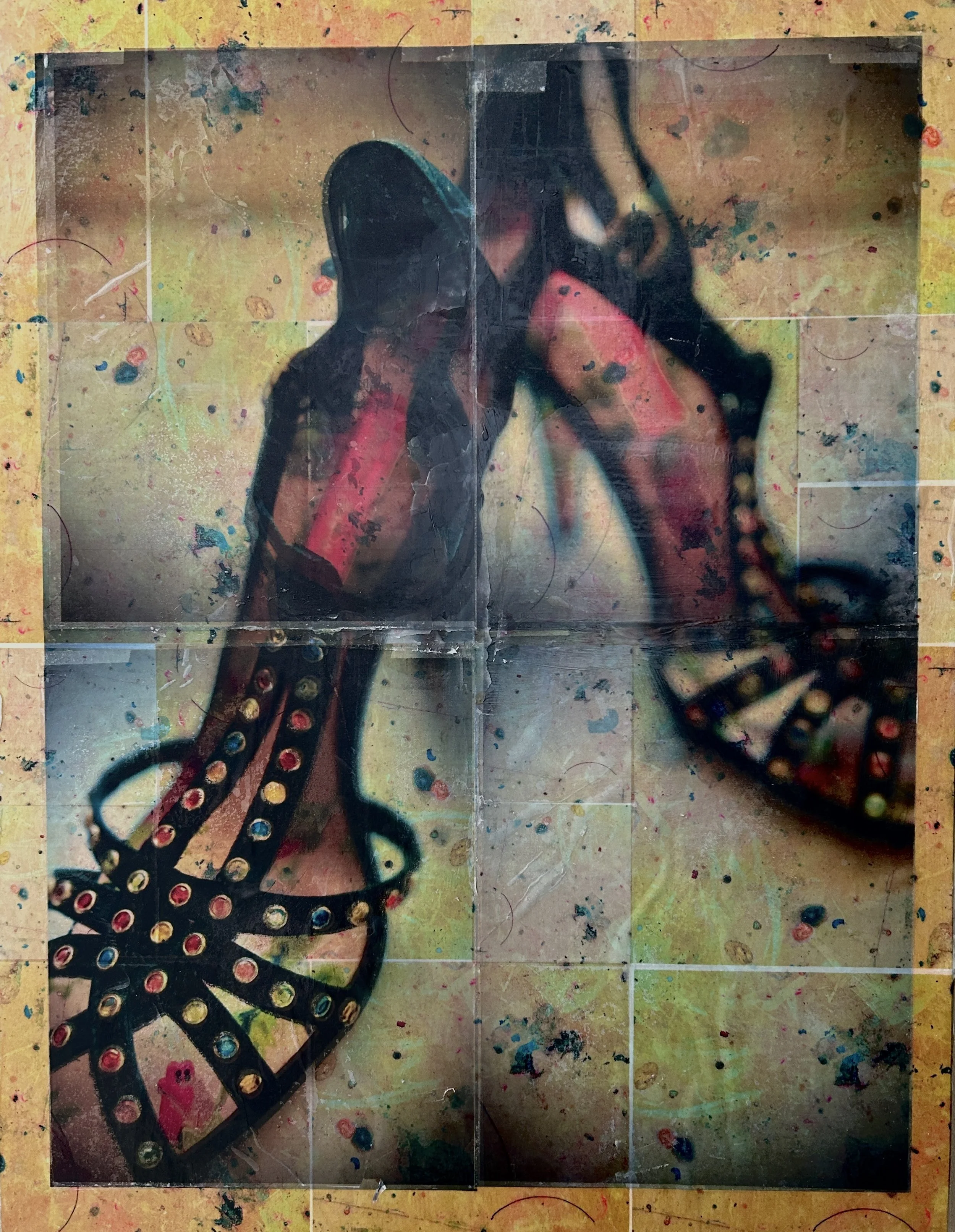 'The Birthday Shoes', photo encaustic, 16x20", 2023