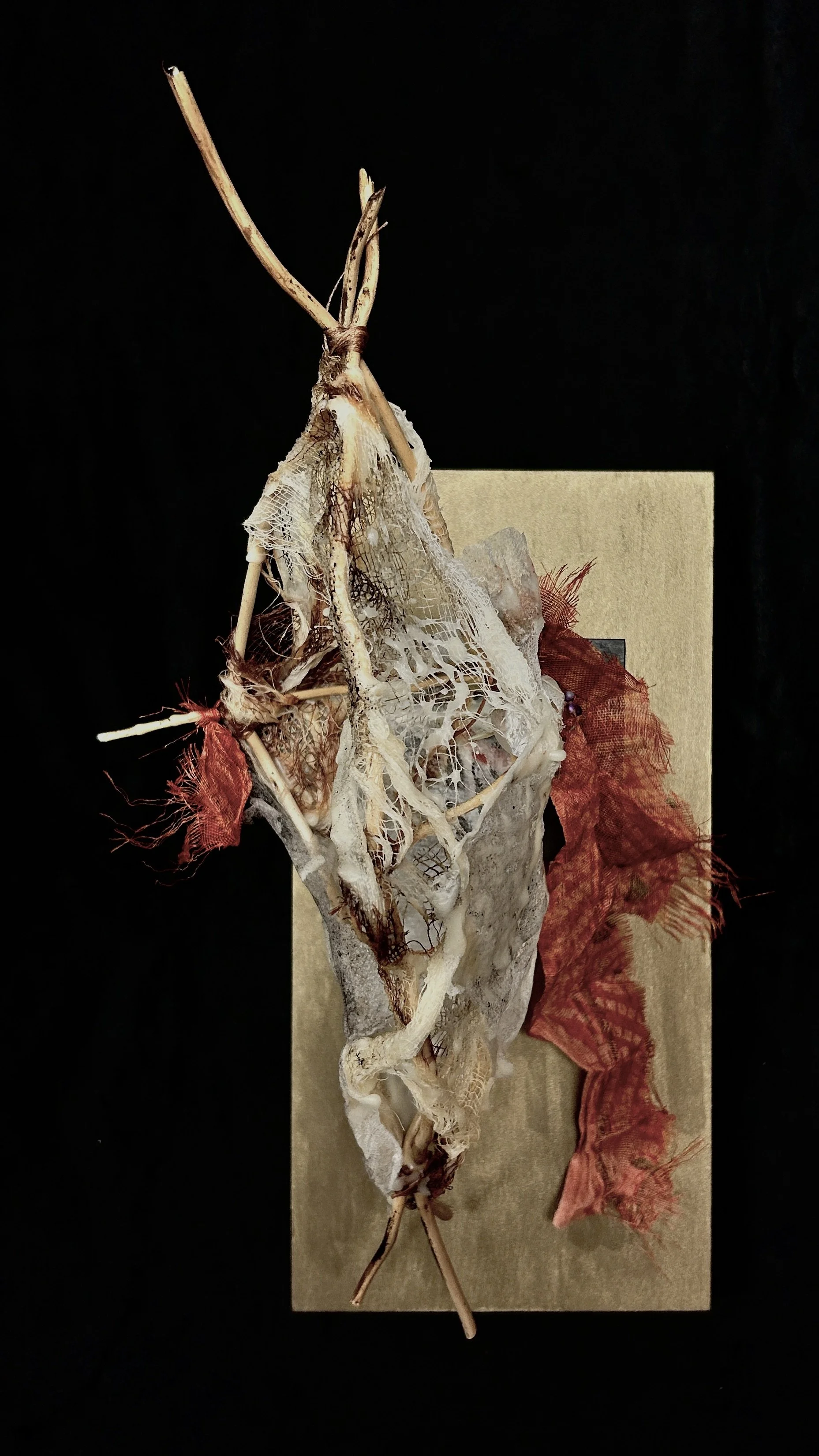 'Antiquity I', mixed media with encaustic mounted on cradled birch, 6x12", 2025