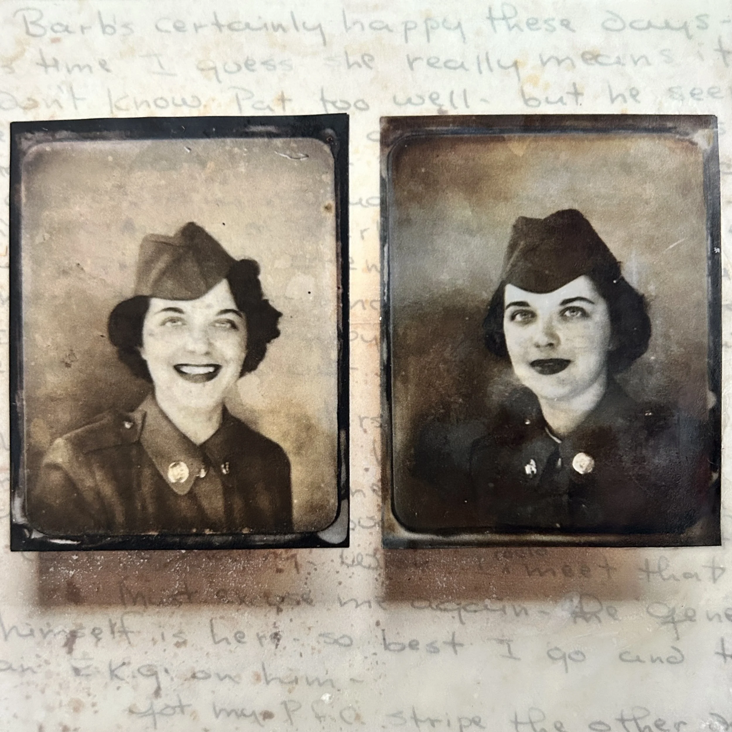 'Barbara's Certainly Happy these Days', photo encaustic, 6x6", 2024