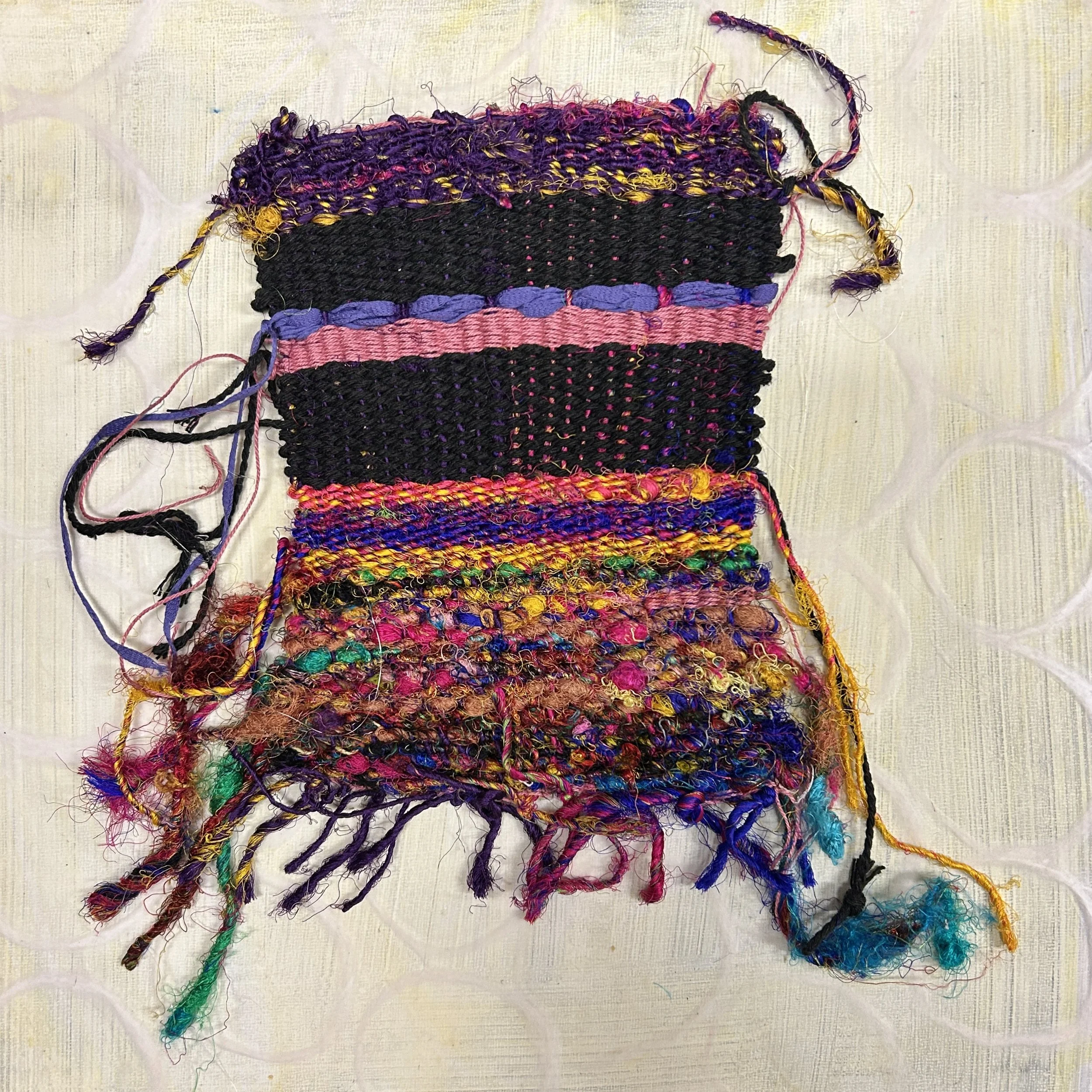 'The Weight of Memory', intuitive weaving on cradled birch, 10x10", 2026
