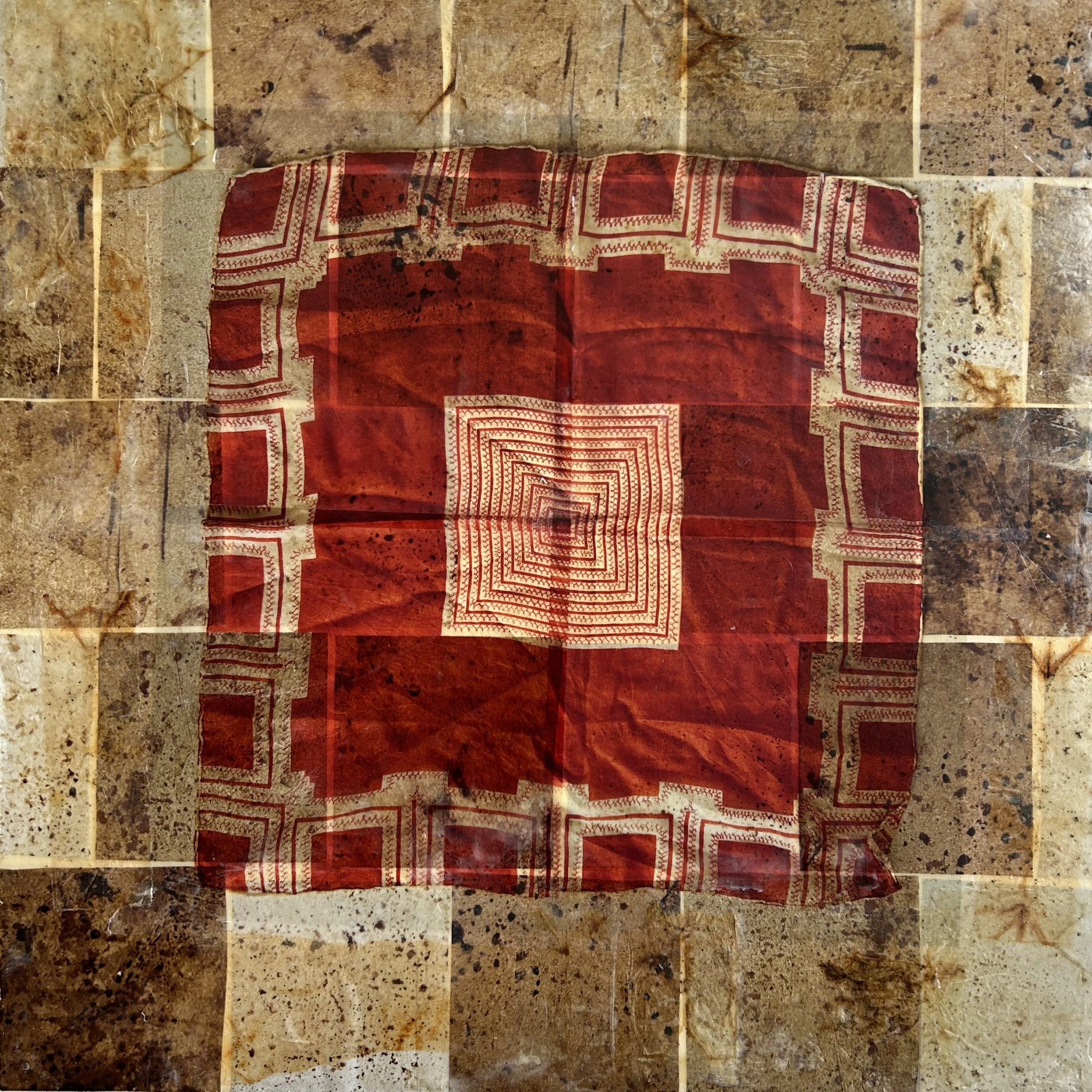 'Grandma's Silk Hanky', photo encaustic, 16x16", 2023