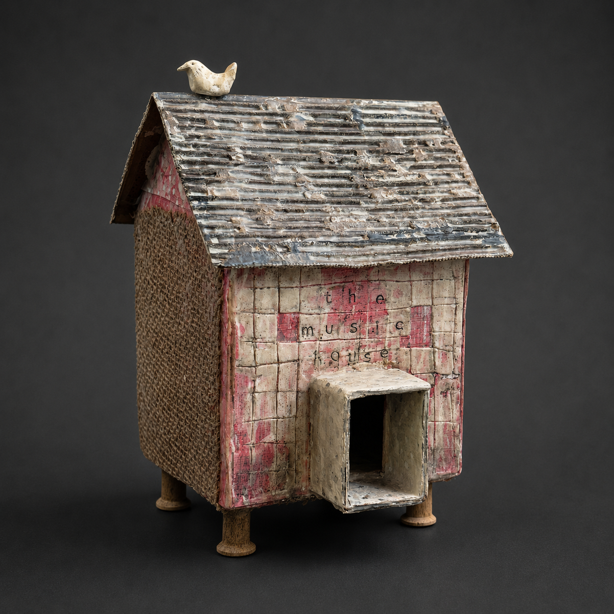 'The Music House' , assemblage with board, beeswax, pigment and vintage spools, 2026
