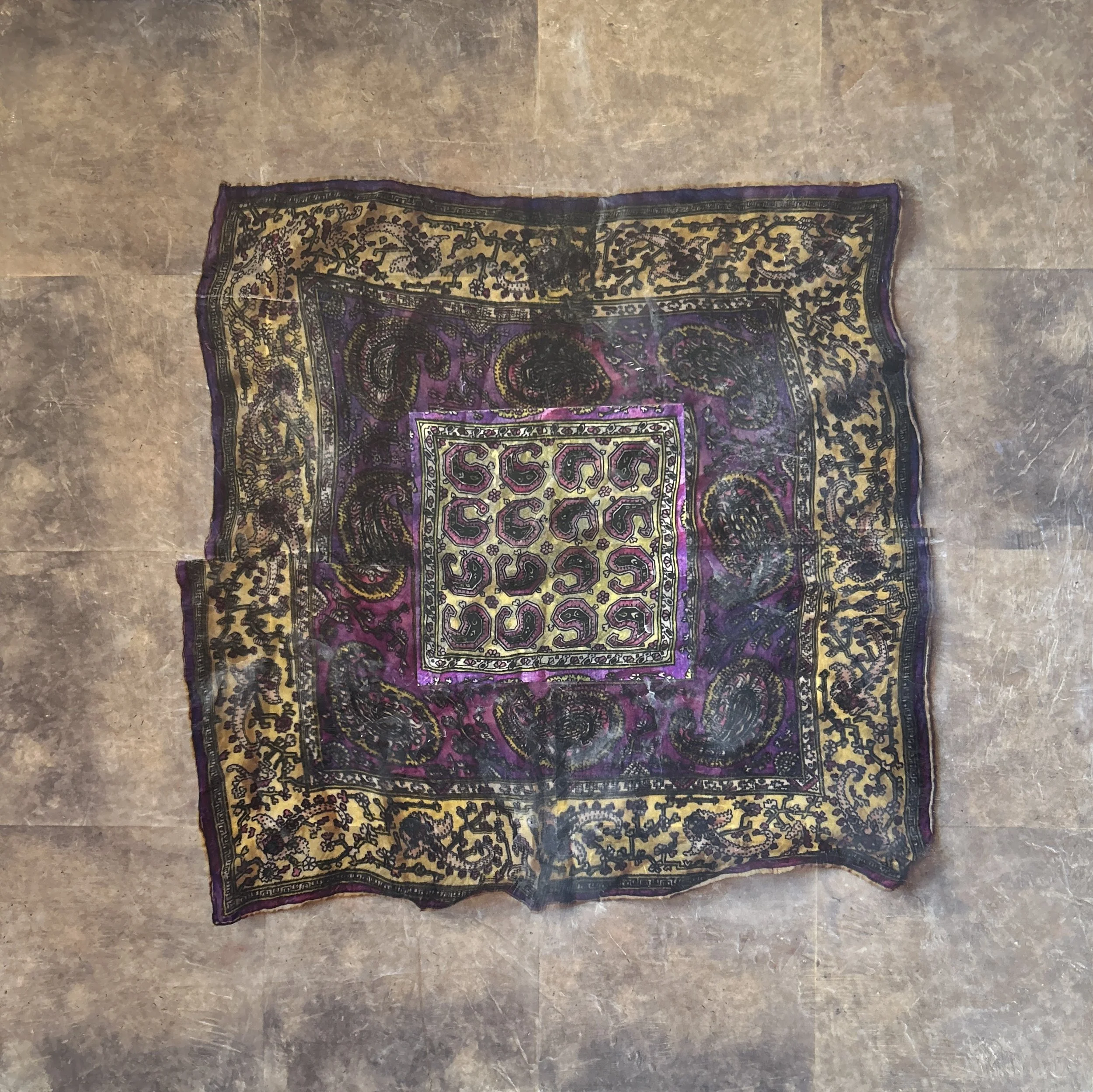 'Grandmother's Silk Hanky', photo encaustic, 16x16", 2023