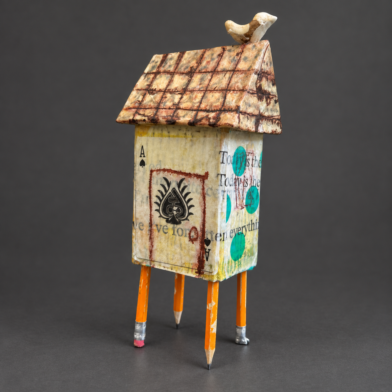 'Margaret Had Straight A's Until 7th Grade', board, beeswax, tissue paper, paperclay, pencils, walnut ink, 2026