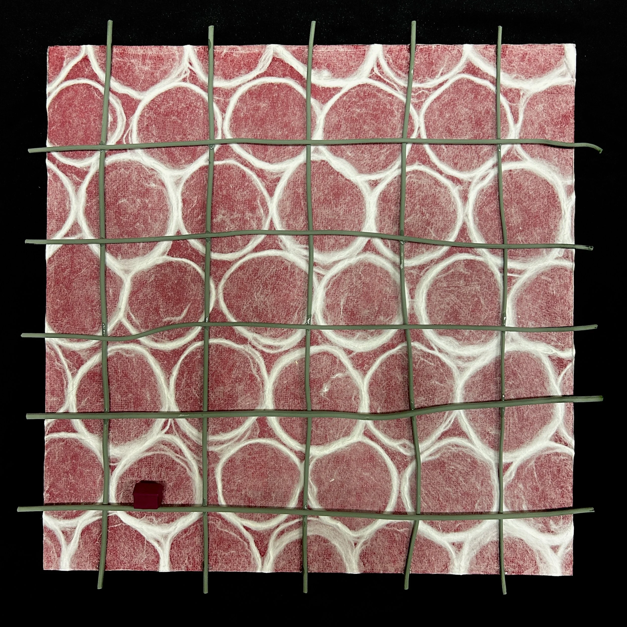 'Take Shelter I (Containment)', assemblage, 12x12", 2025