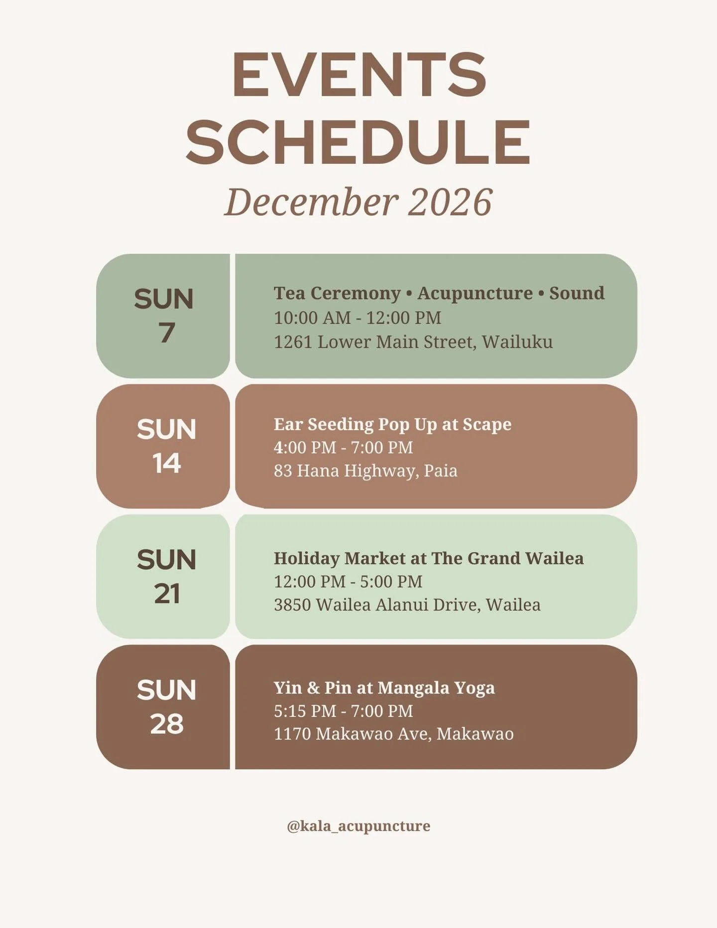 Catch me out there all over our sweet lil island home this month! 🤎