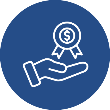 Hand holding a medal with a dollar sign on it