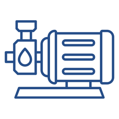 Outline of a mechanical pump with a motor and connecting pipes
