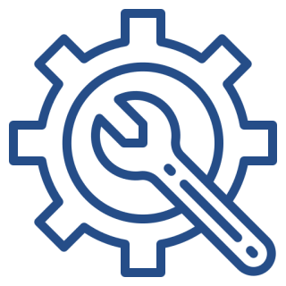 A gear with a wrench inside it, symbolizing tools or settings.