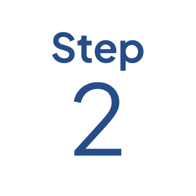 A circular sign with white background and blue text reading 'Step 2'.