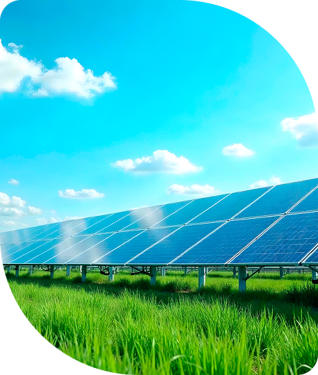 Solar panels installed on a grassy field under a blue sky with clouds.