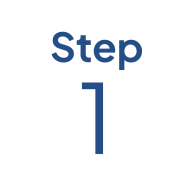 A white circular sign with blue text that says "Step 1".