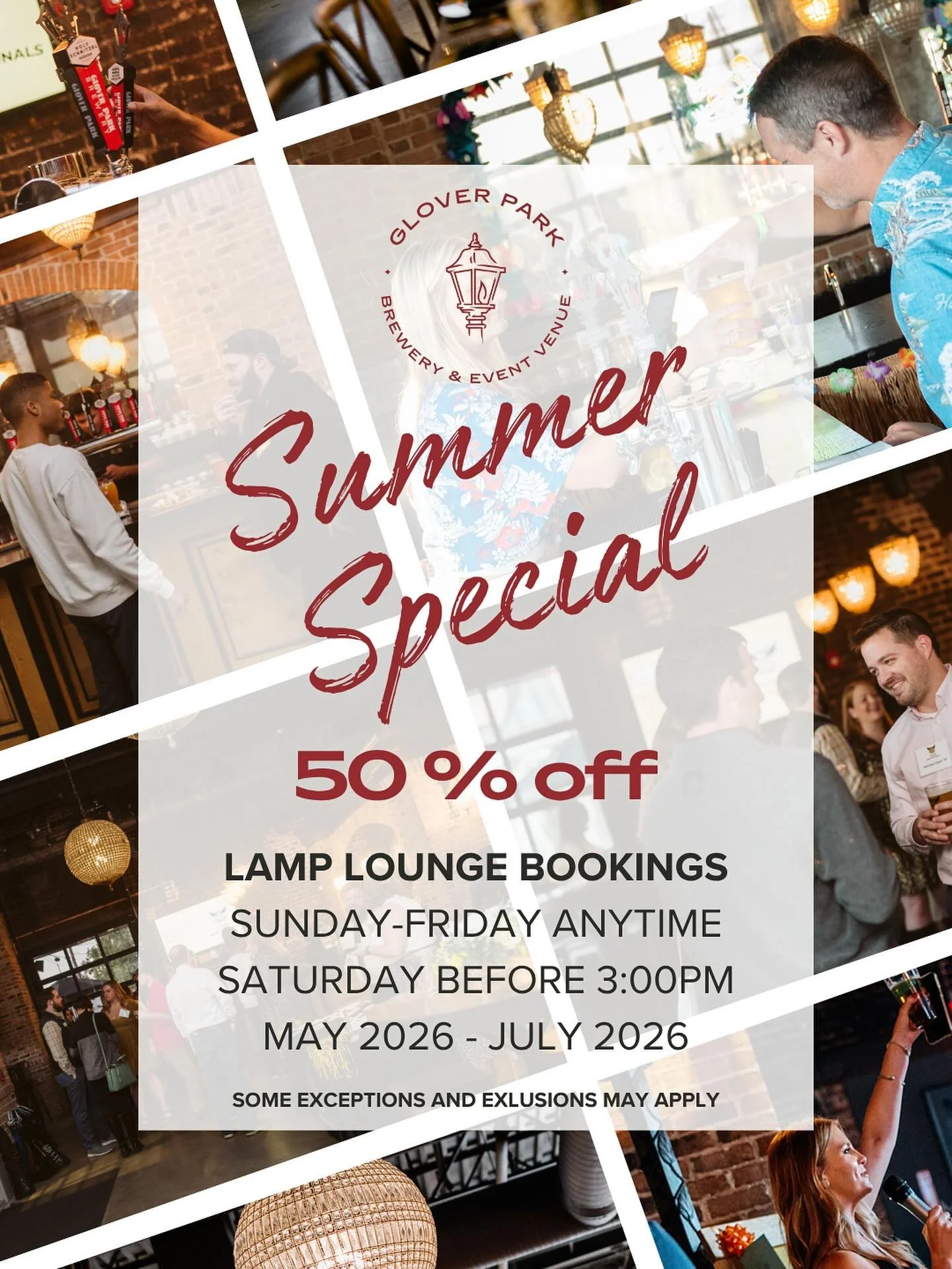 Make your event one to remember this summer!☀️ This May-July, enjoy 50% off of the venue fee when booking the Lamp Lounge and selecting a GPB bar package. This space is perfect for showers, happy hours, birthday parties, and everything in between. In
