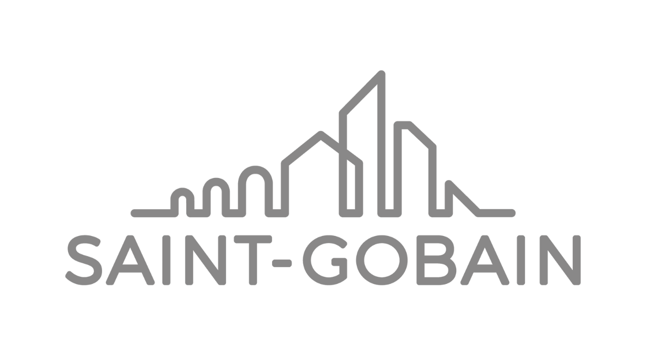 Logo of Saint-Gobain featuring an abstract city skyline with the company name below.