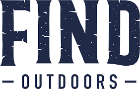 Logo for FIND OUTDOORS with large stylized text and a clean design