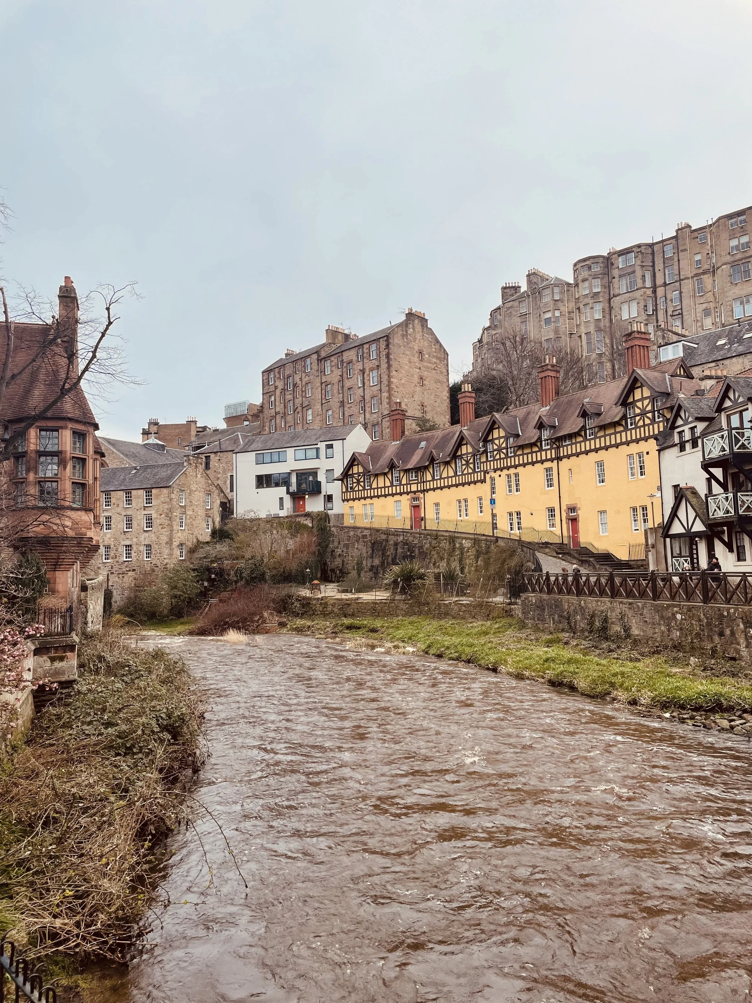historic buildings along the water of leith in Dean Village, edinburgh scotland