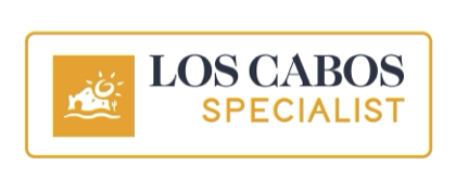Logo for Los Cabos Specialist featuring an orange icon of a relaxing chair under a palm tree and the sun.