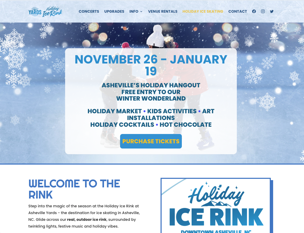 ashevilleicerink.com - Website updates via WordPress, including copy, form links & buttons, and graphics as provided by client.
