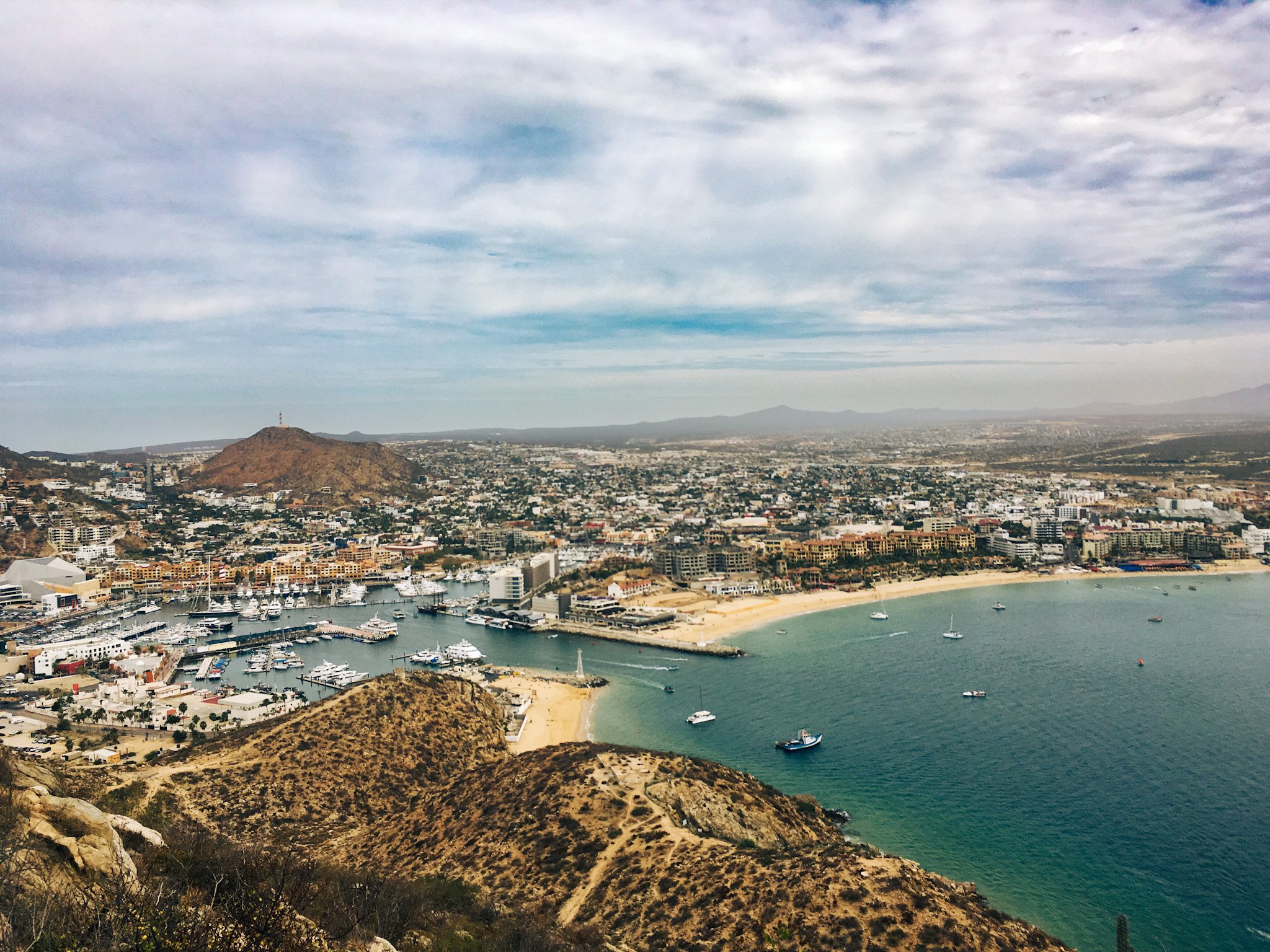 view of the cabo san lucas marina from above taken from the peak of the mount solmar