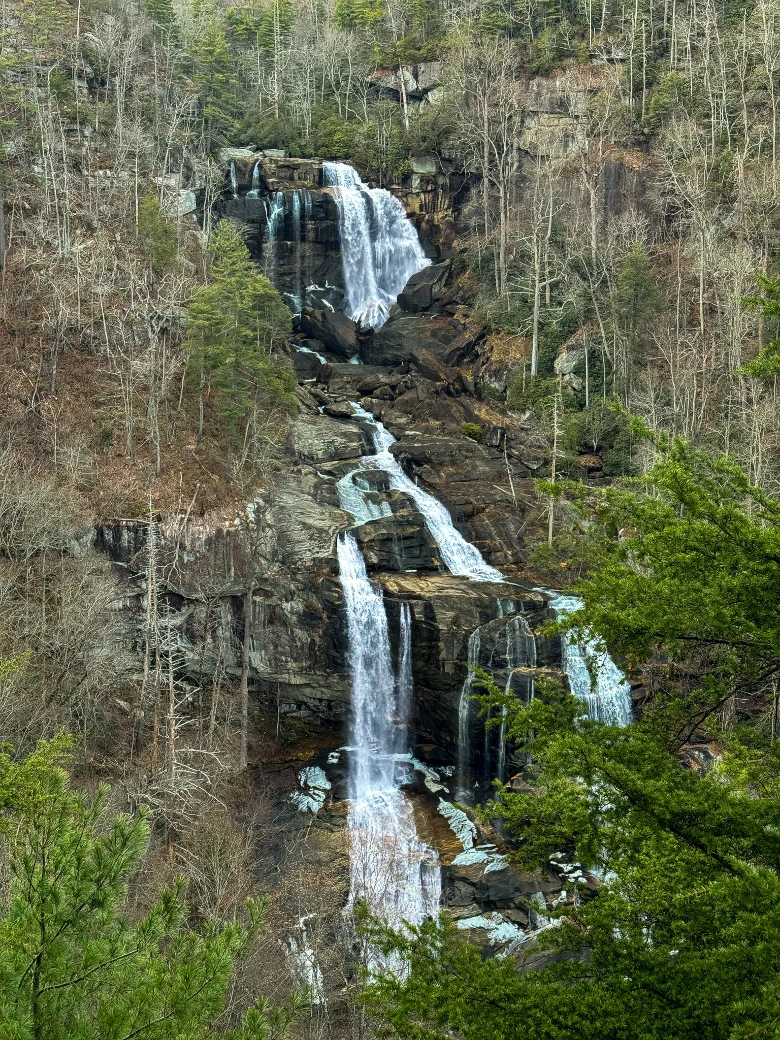 upper whitewater falls in winter