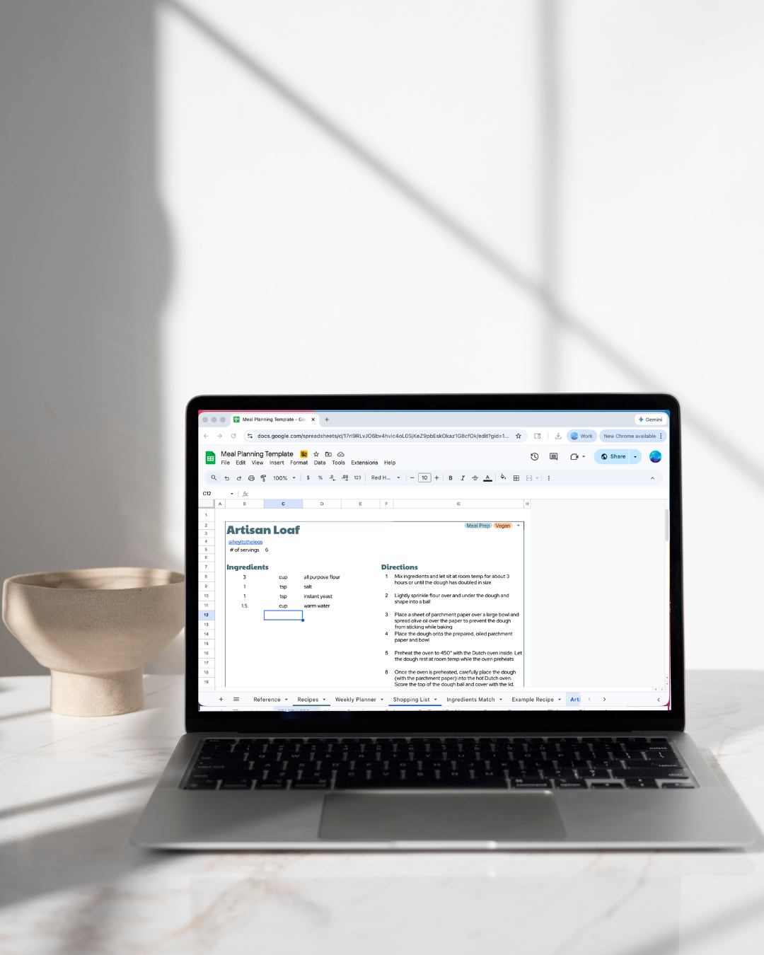Smart Meal Planner - Google Sheets Template + Grocery List