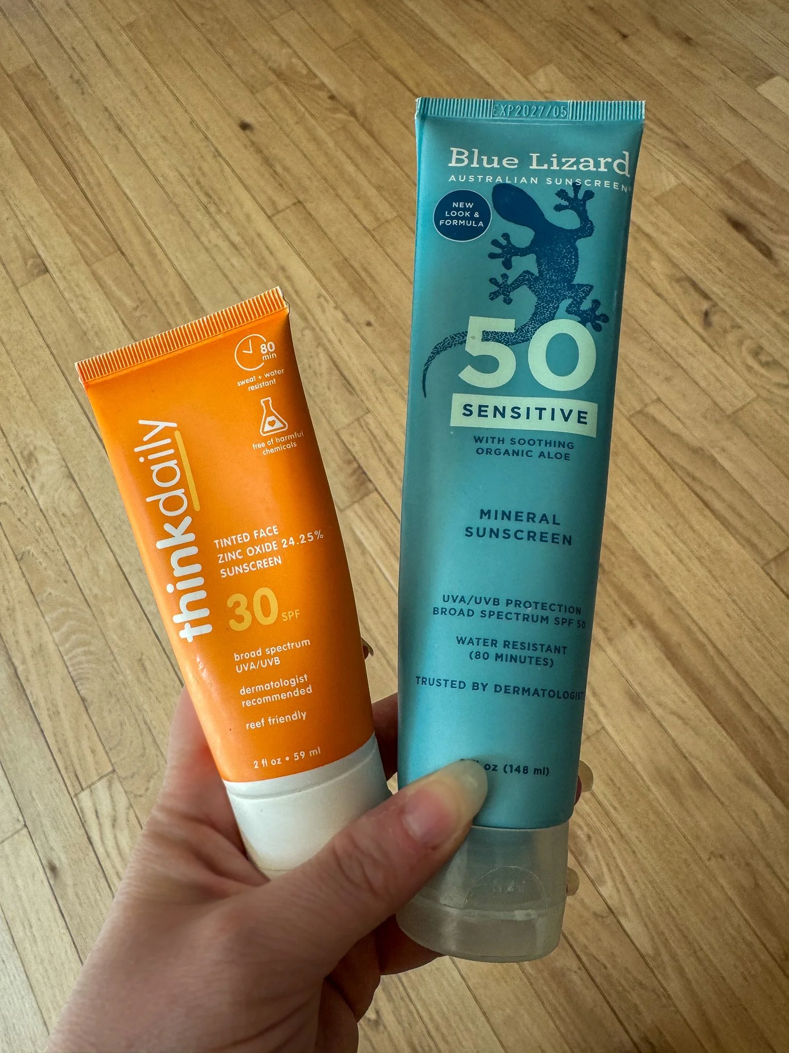 thinkDaily and blue lizard sunscreen bottles