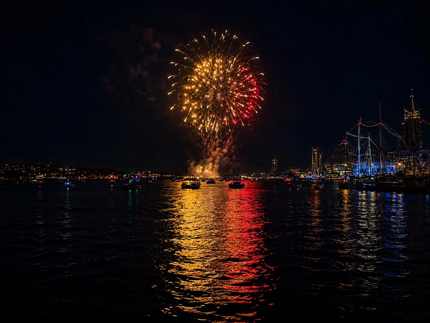 Harbor Lights, Sail Boston Nights

Fireworks light up the Boston Harbor during Sail Boston 2026.

Ferries and boats carry the spirit of the celebration across the water. -Ling S.