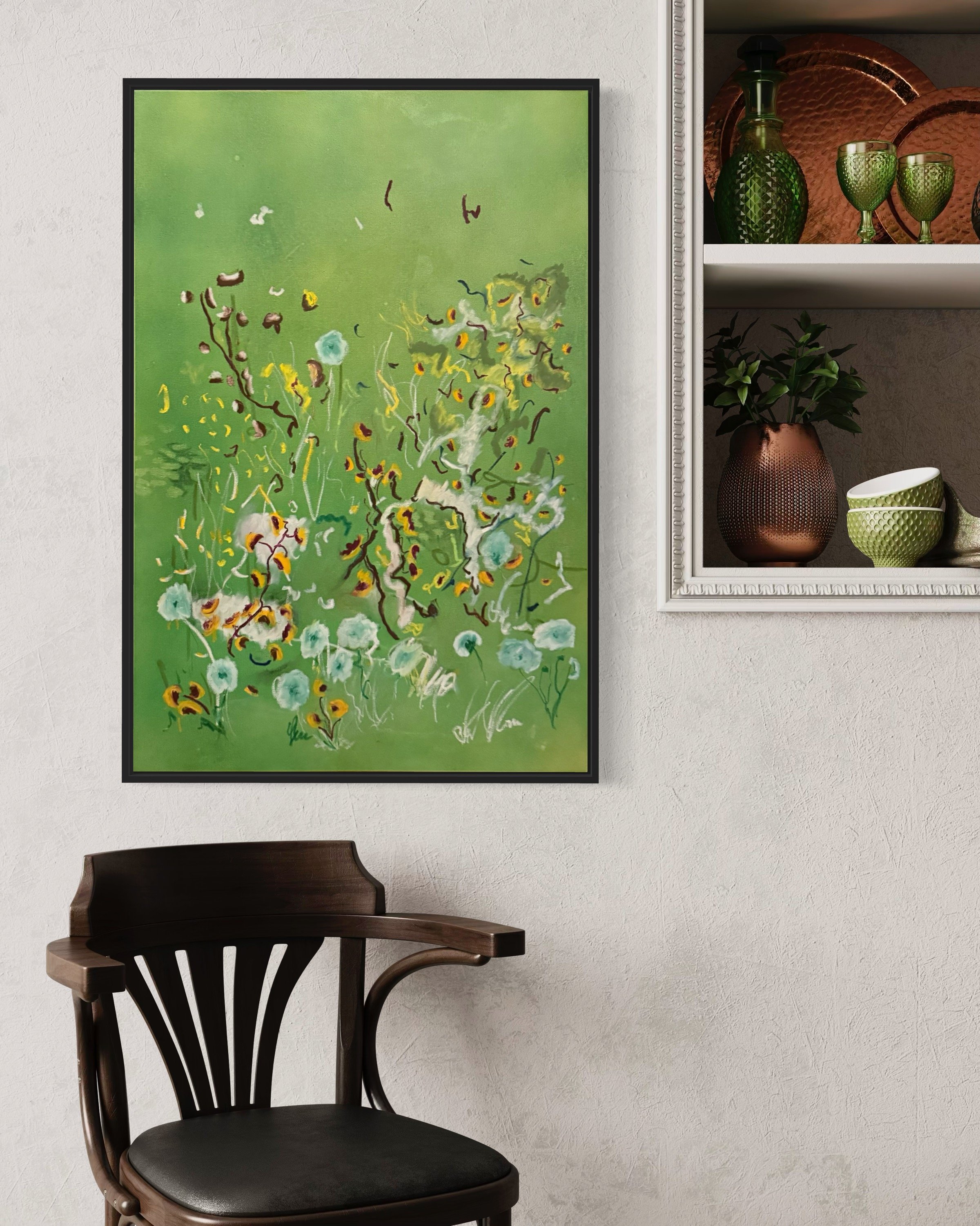 "Meadow Lane" 36 x 24, Oil Pastel on Dyed Canvas, SOLD 