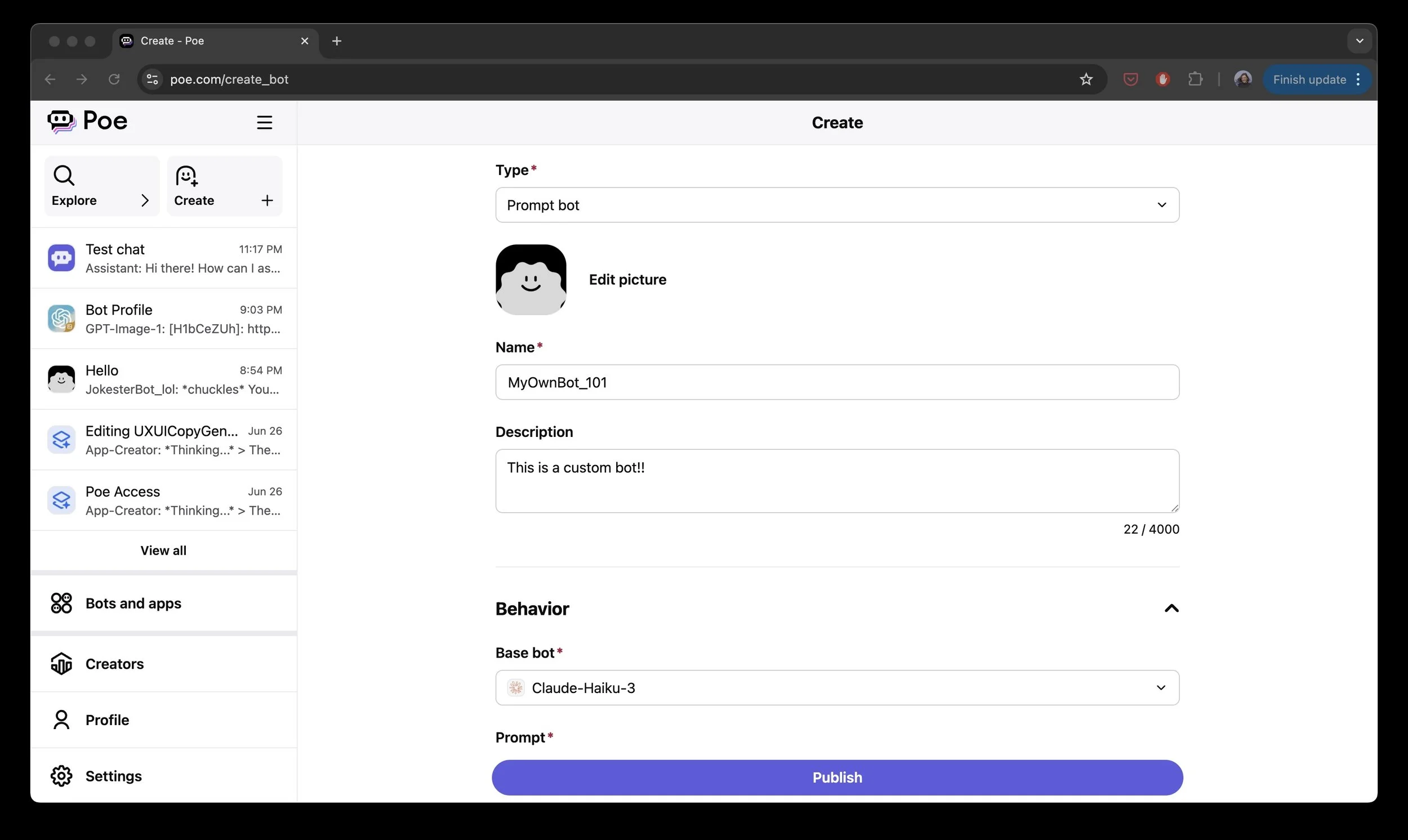 Next, the user fills in all the bot details.