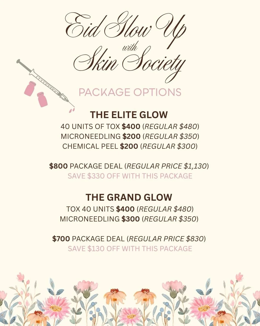 Our Eid deals ARE HERE! Take advantage of our bundle pricing to ensure a spring refresh you deserve 🌸✨💅 Want to book an appointment? Visit our website or send us a DM 🤍