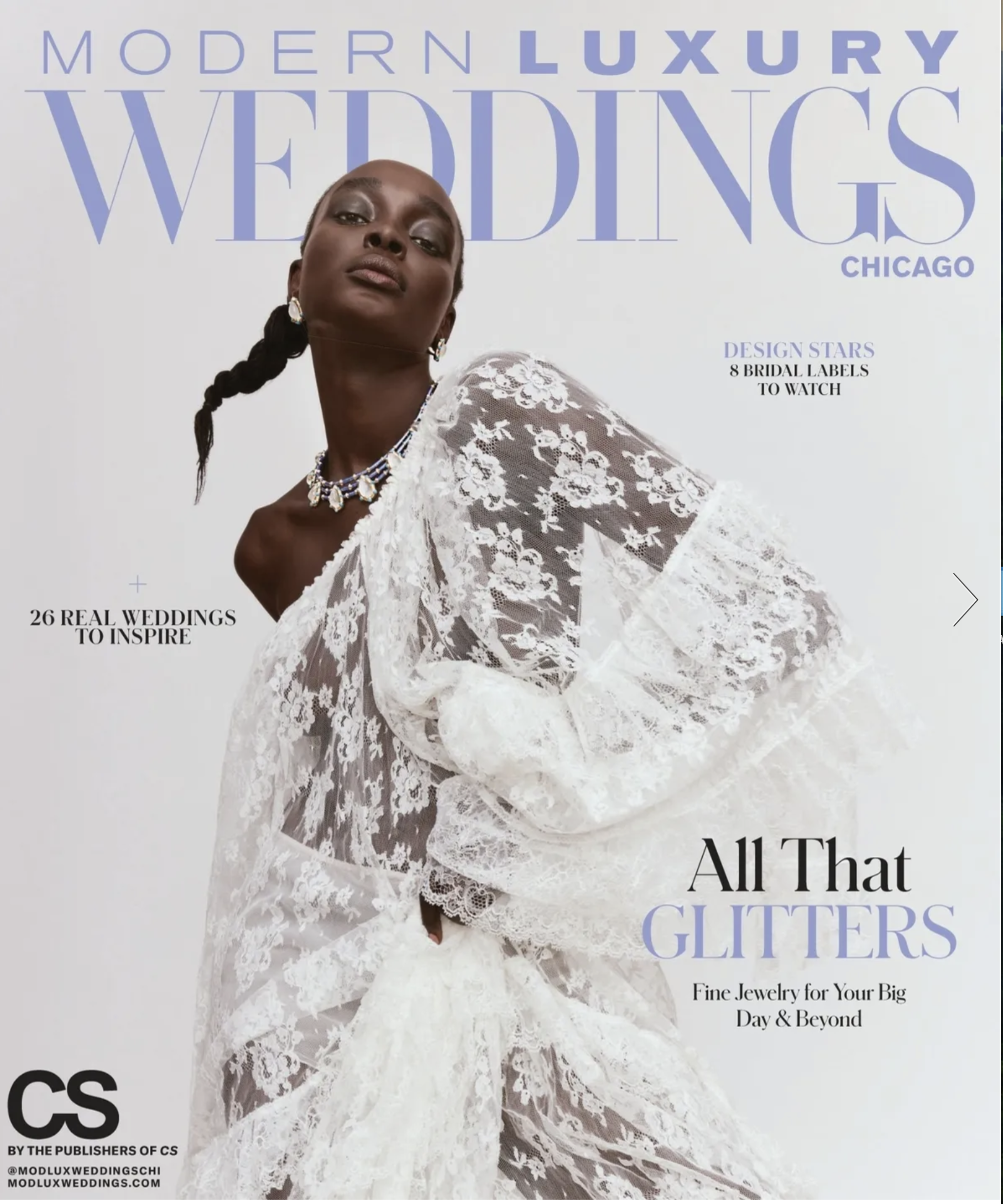 Cover of Modern Luxury Weddings Chicago featuring a bride on a luxury wedding editorial shoot
