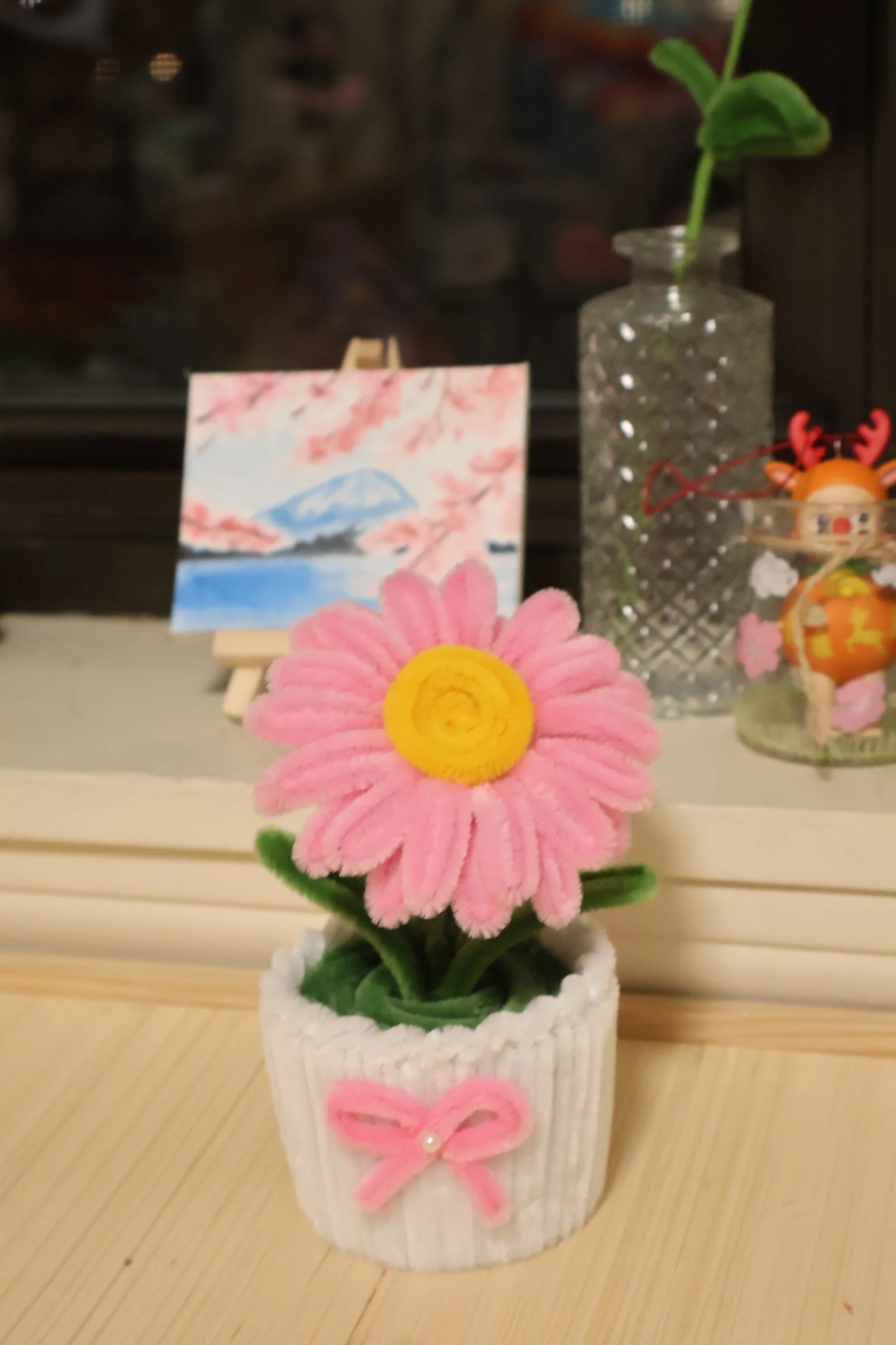 PIPE CLEANER PINK DAISY FLOWER POT